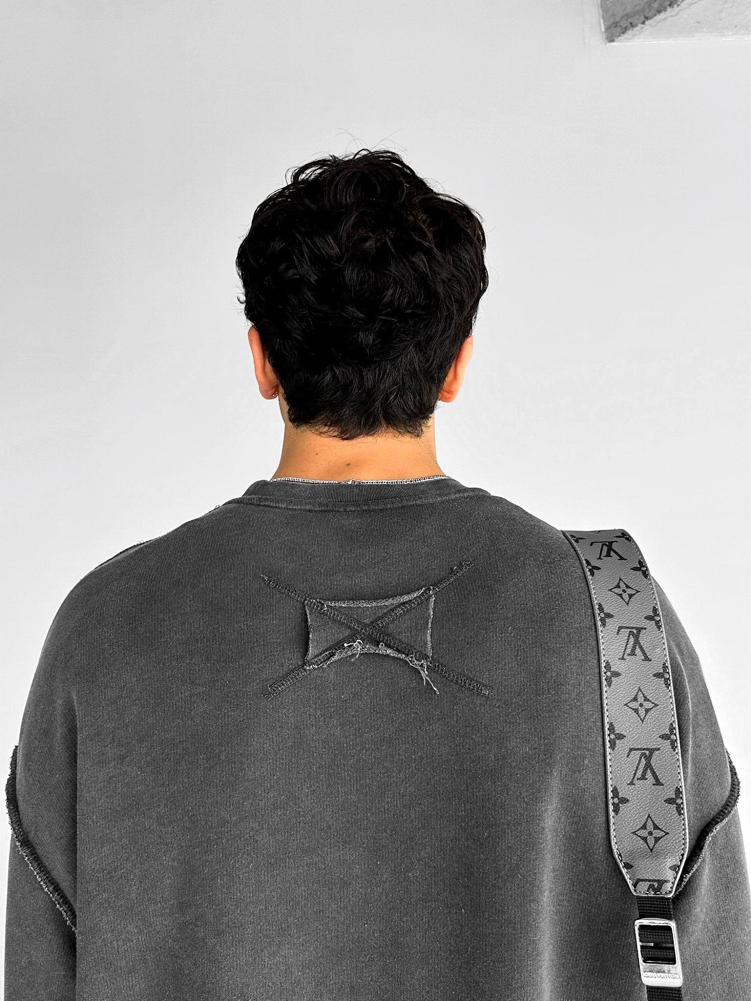 Erkek Oversize Uzun Kollu Yuvarlak Yakalı Sweatshirt Siyah