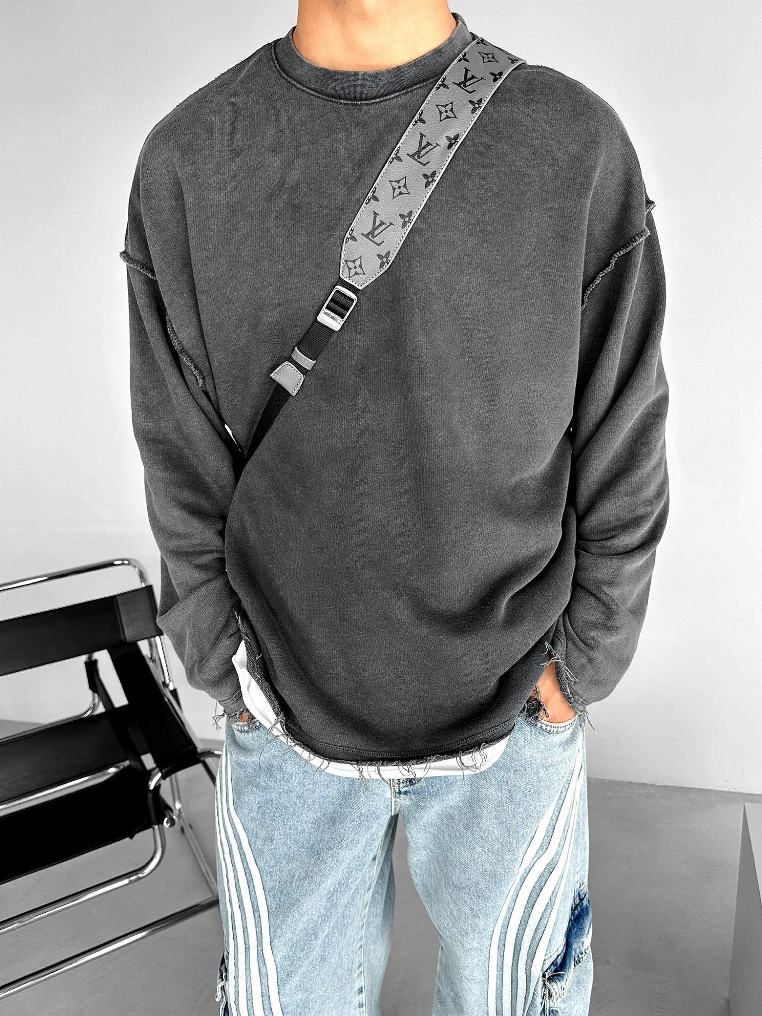 Erkek Oversize Uzun Kollu Yuvarlak Yakalı Sweatshirt Siyah