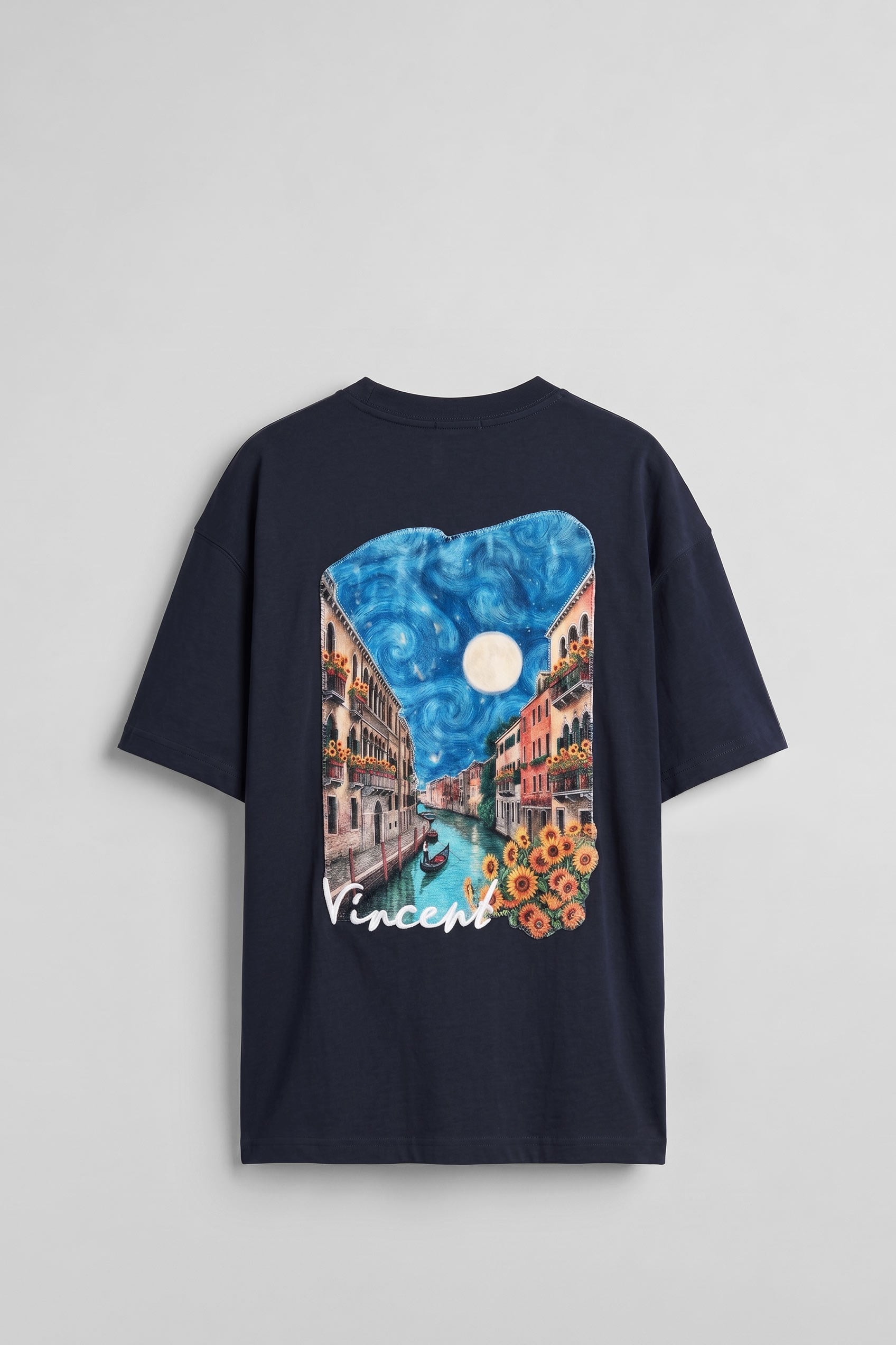 Erkek Oversize Venedik 3D Sırt Baskılı T-Shirt Lacivert