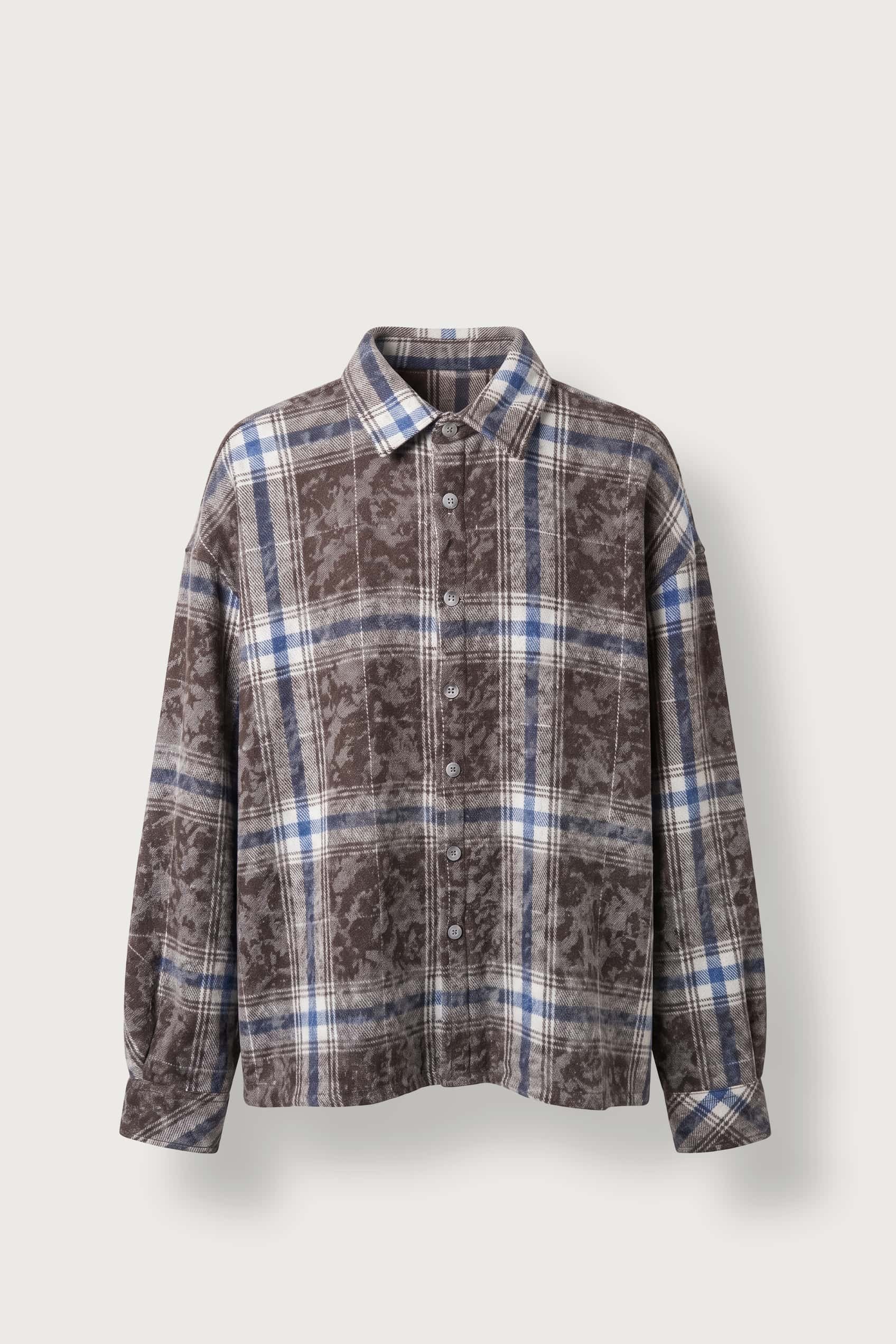 Erkek Oversize Vintage Ekose Uzun Kollu Gömlek Kahverengi