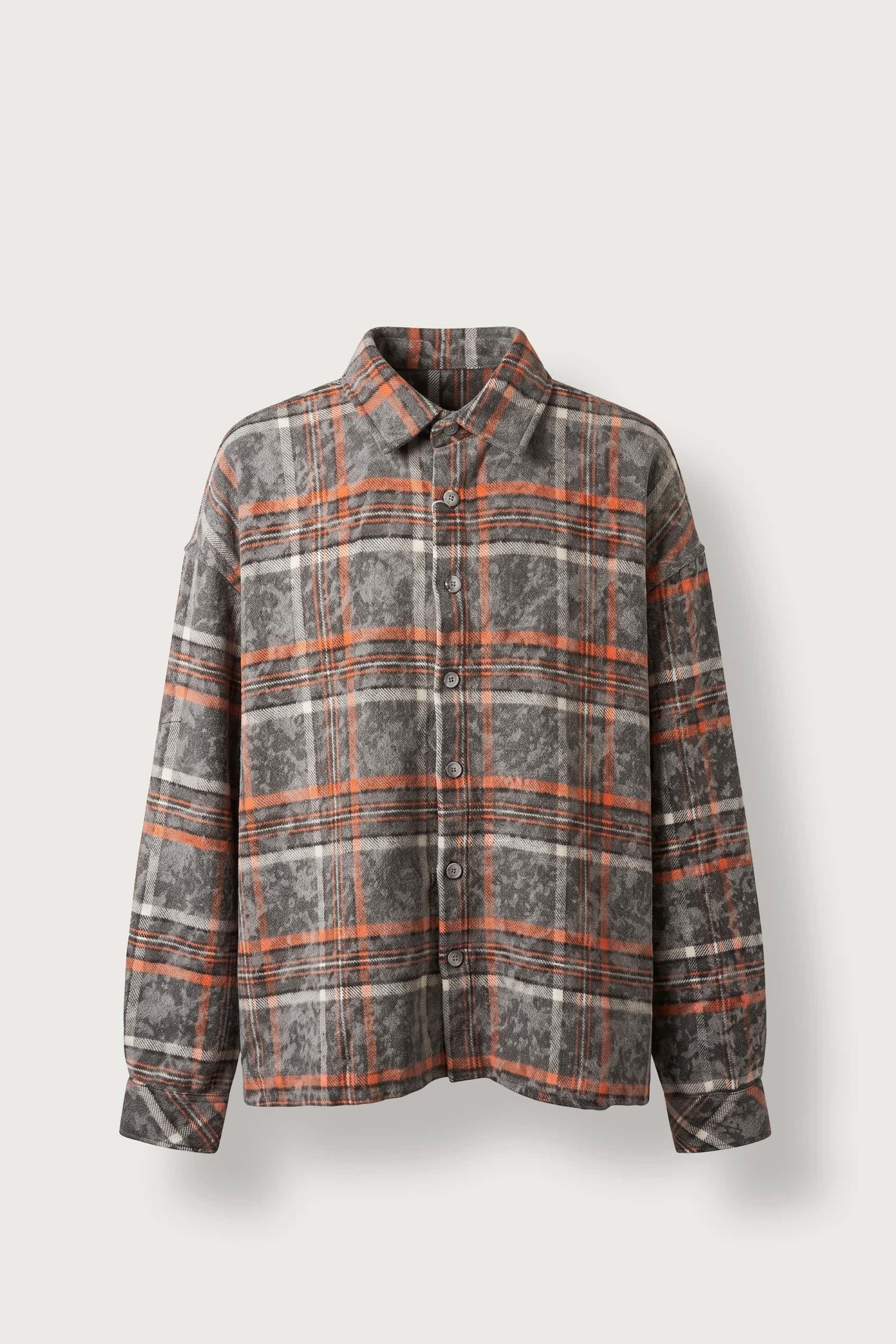 Erkek Oversize Vintage Ekose Uzun Kollu Gömlek Antrasit