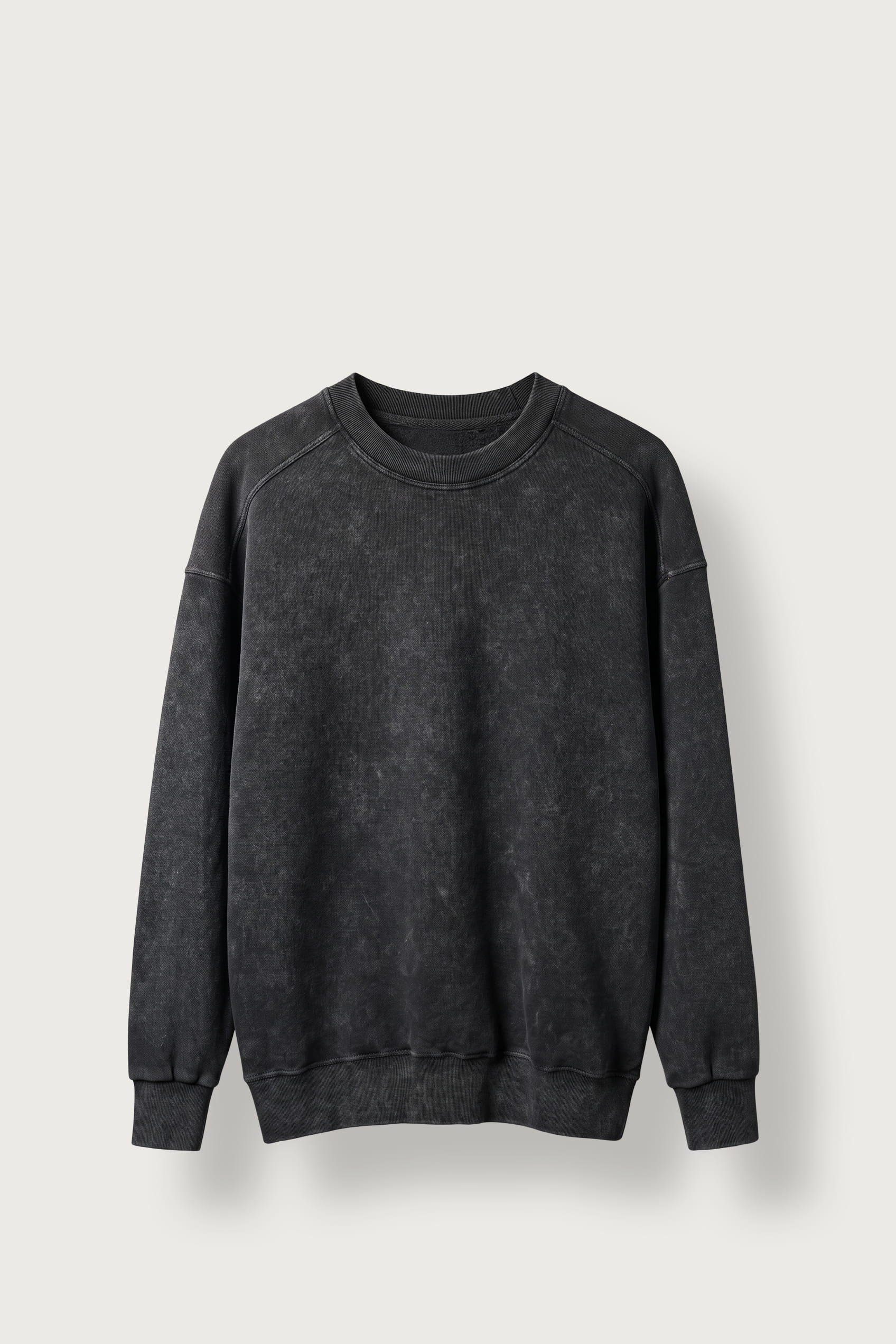 Erkek Oversize Yıkamalı Bisiklet Yaka Sweatshirt Siyah