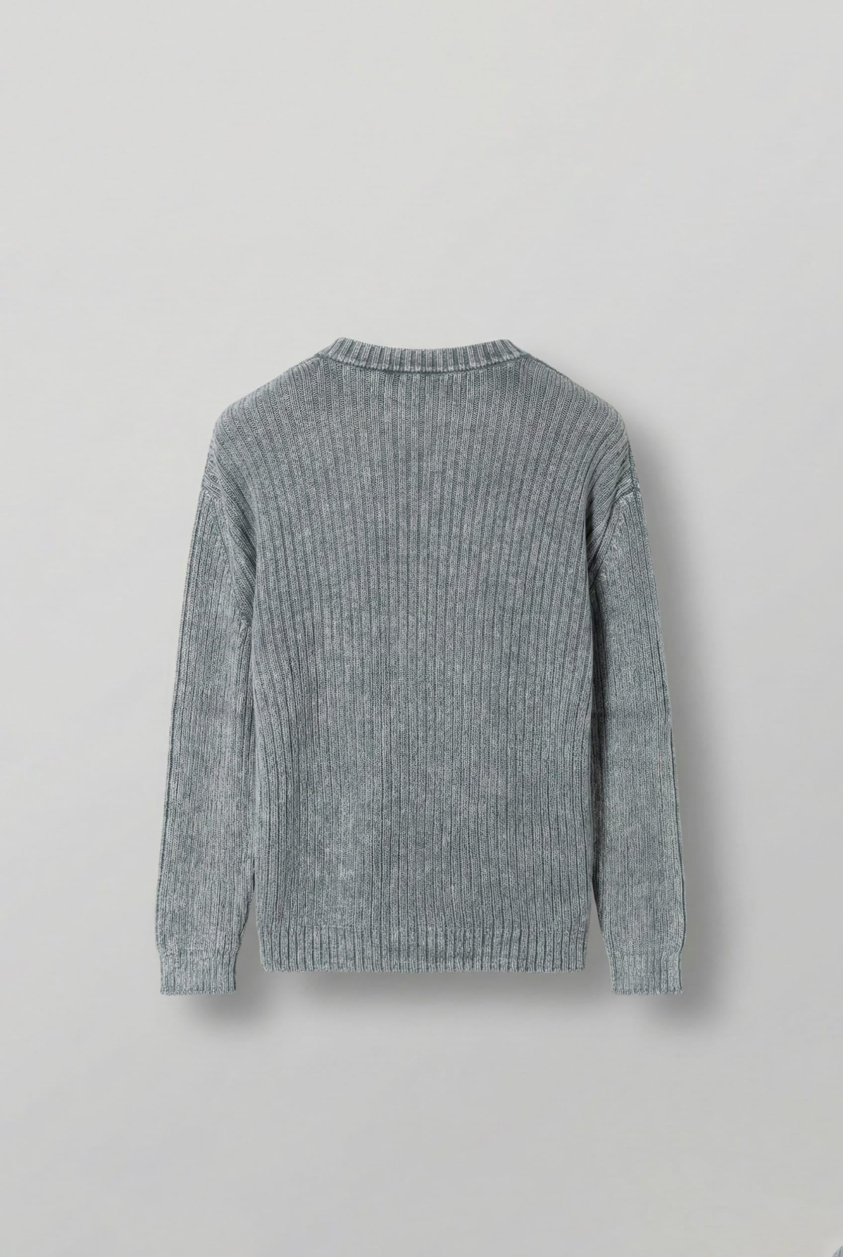 Erkek Oversize Yıkamalı Efektli Basic Kazak Gri