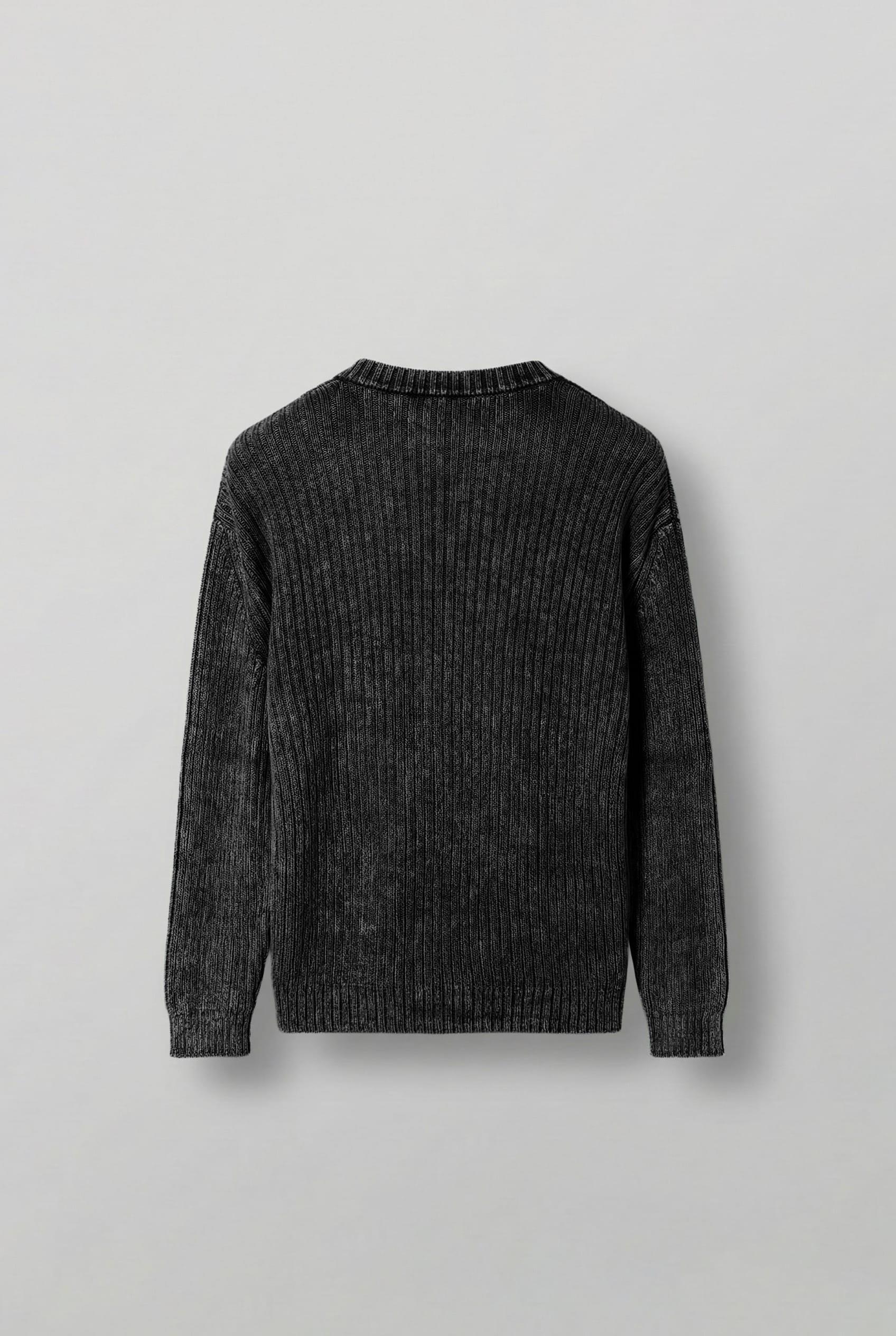 Erkek Oversize Yıkamalı Efektli Basic Kazak Siyah