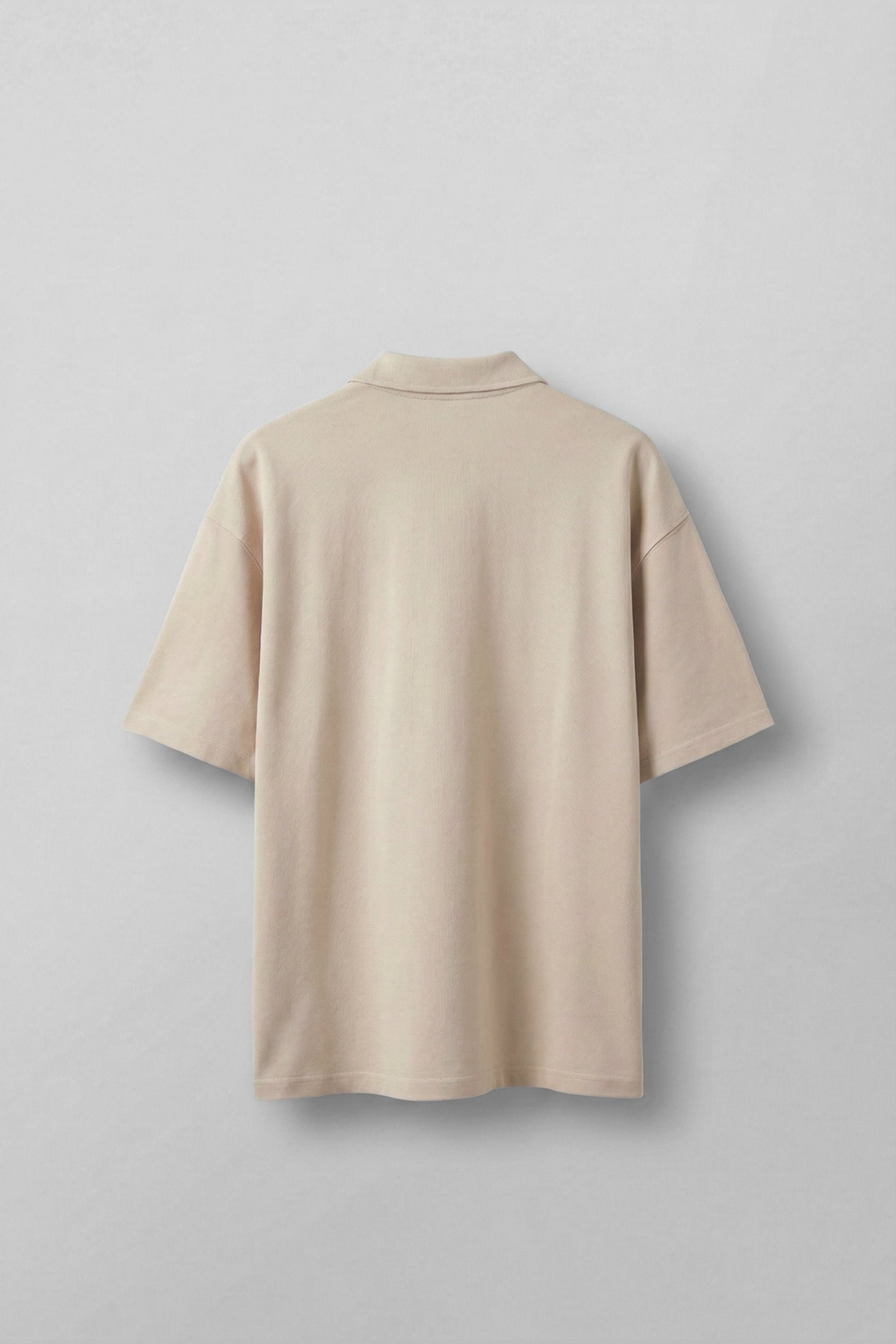 Erkek Oversize Yıkamalı Gül Nakışlı Polo Yaka T-Shirt Bej