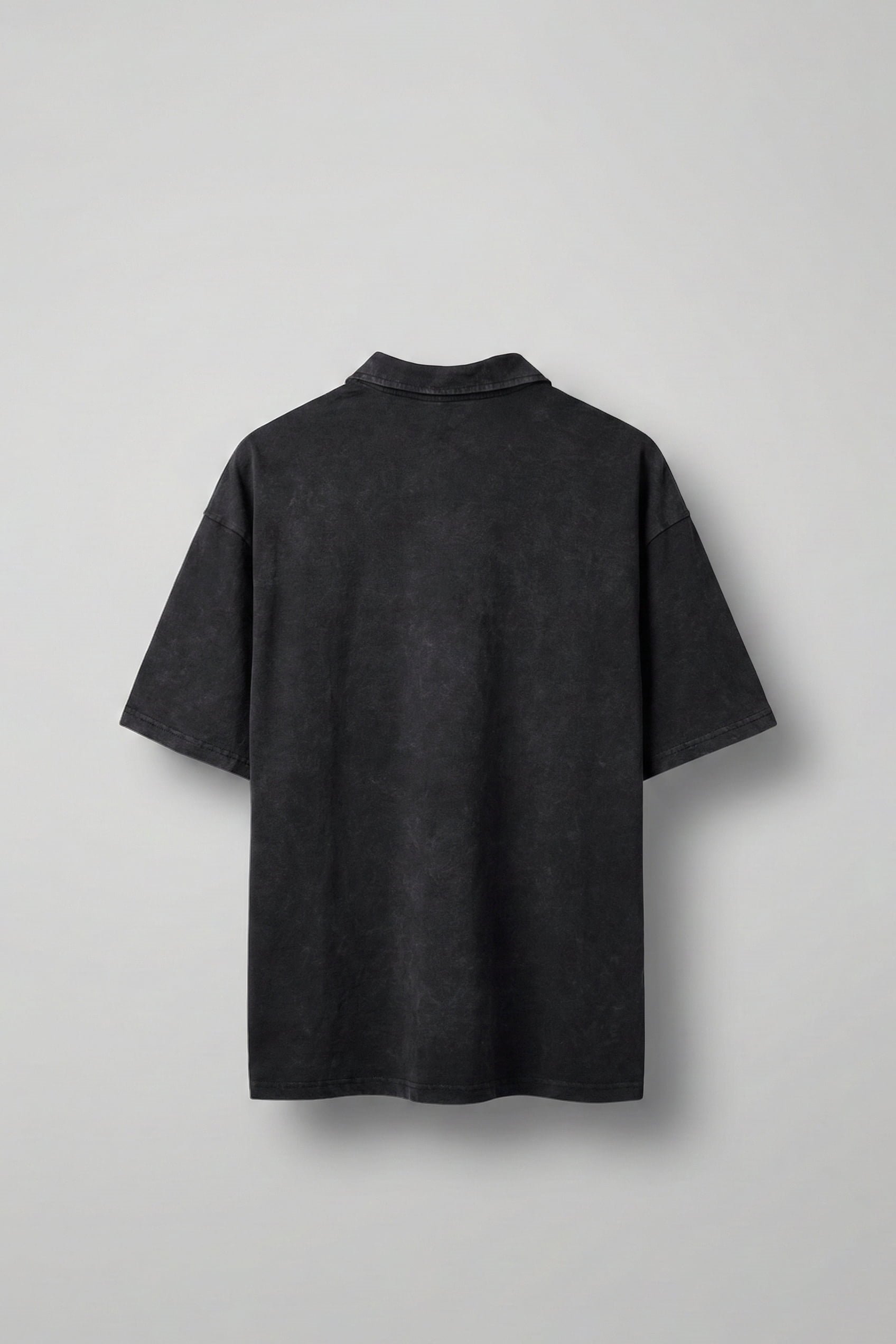 Erkek Oversize Yıkamalı Gül Nakışlı Polo Yaka T-Shirt Siyah