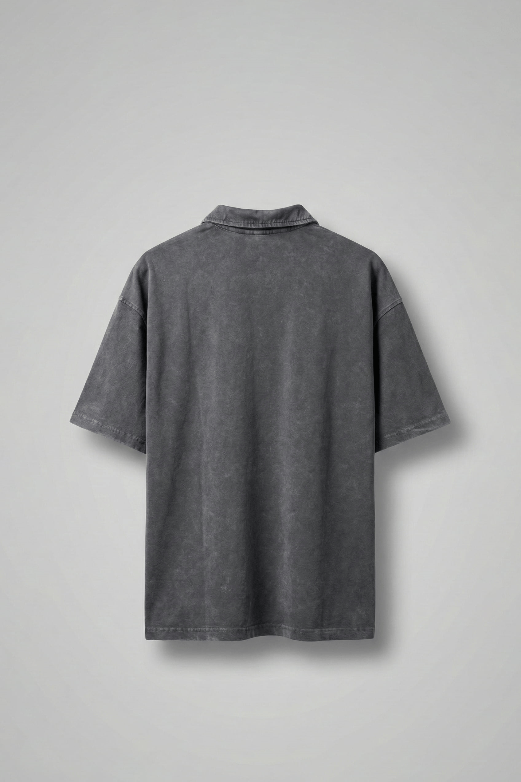 Erkek Oversize Yıkamalı Gül Nakışlı Polo Yaka T-Shirt Füme