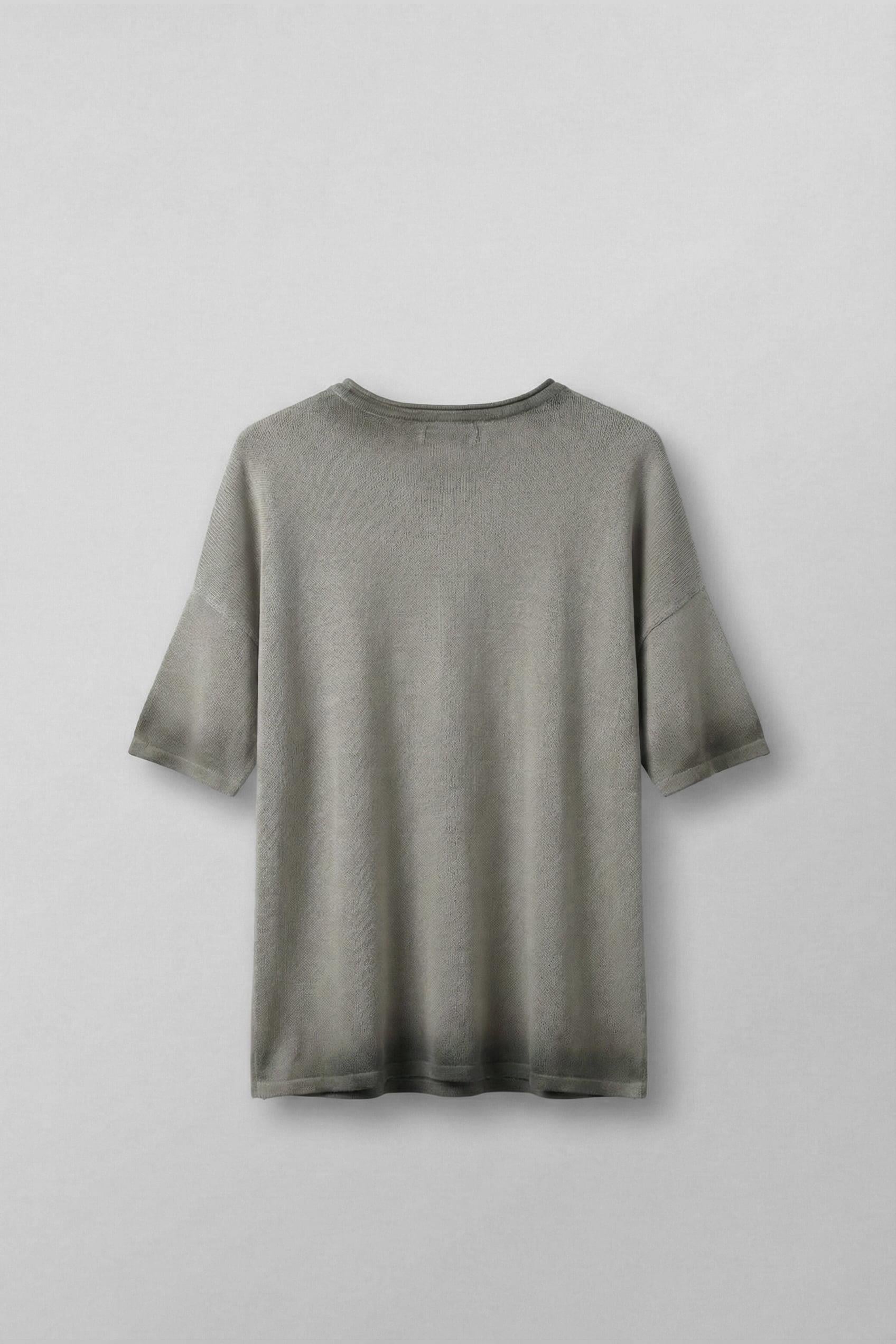 Erkek Oversize Yıkamalı Örme T-Shirt Gri