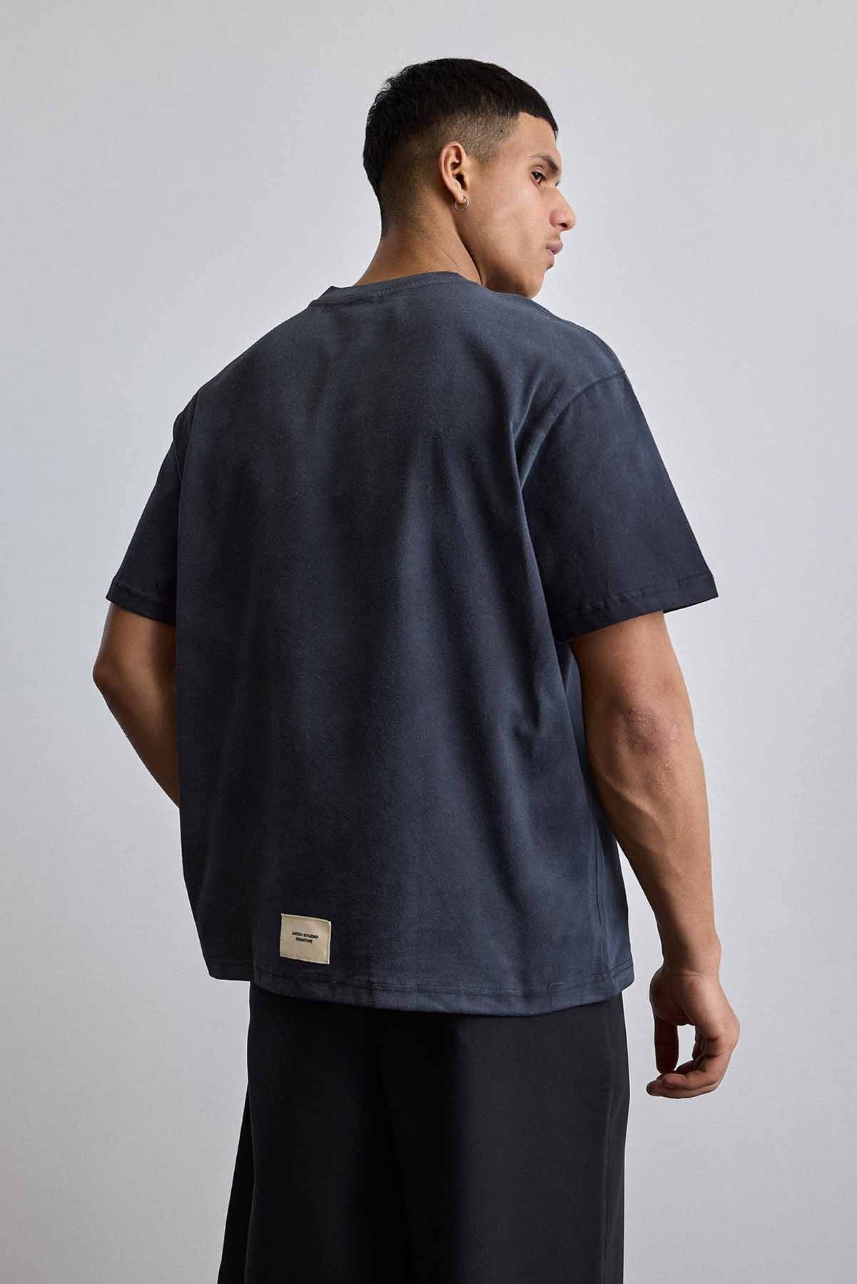 Erkek Oversize Yıkamalı Pamuklu Basic T-Shirt Siyah