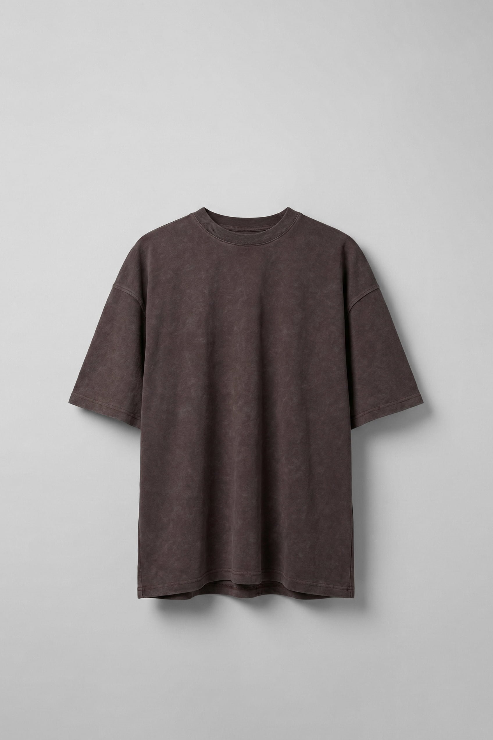 Erkek Oversize Yıkamalı Pamuklu Basic T-Shirt Kahverengi