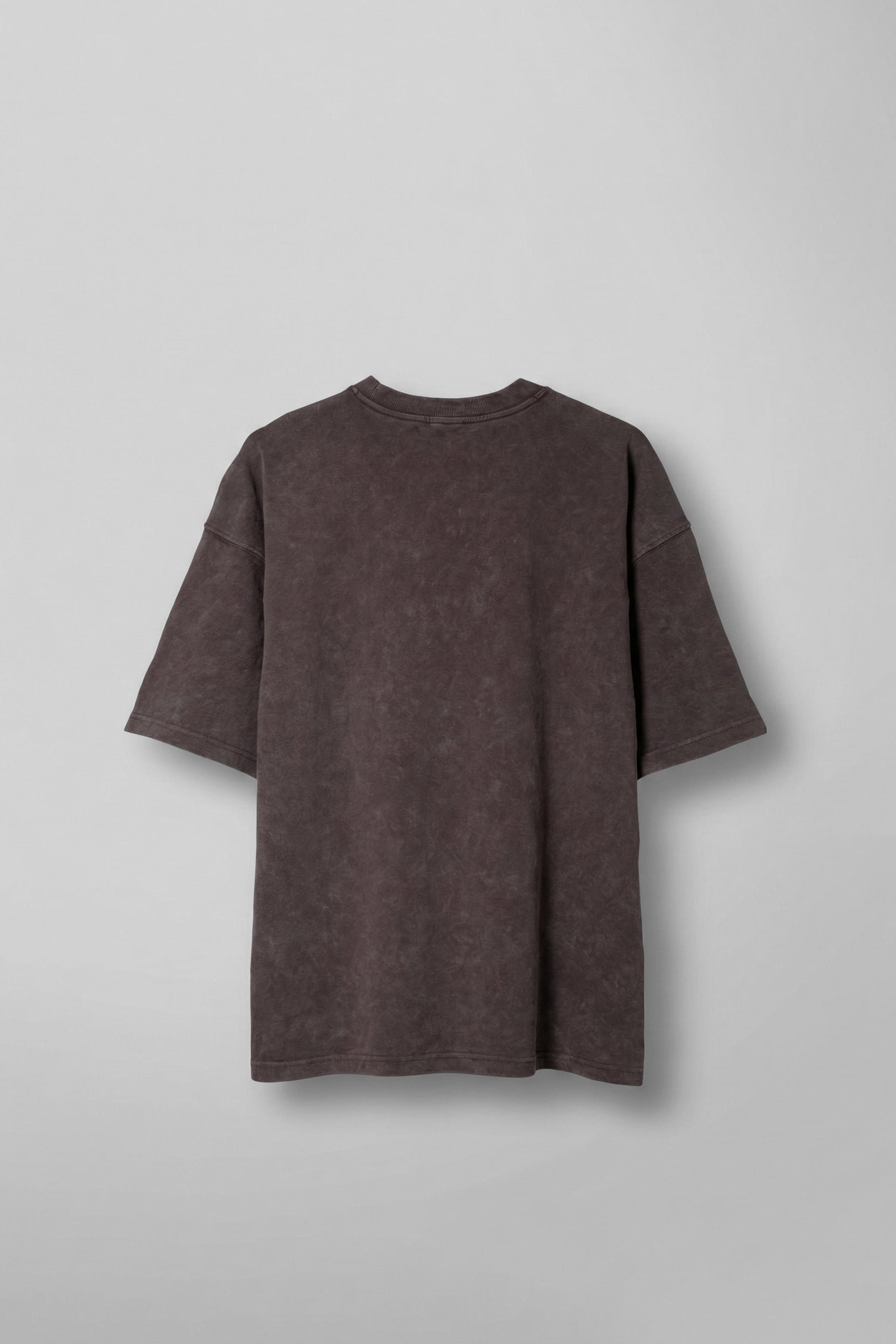 Erkek Oversize Yıkamalı Pamuklu Basic T-Shirt Kahverengi