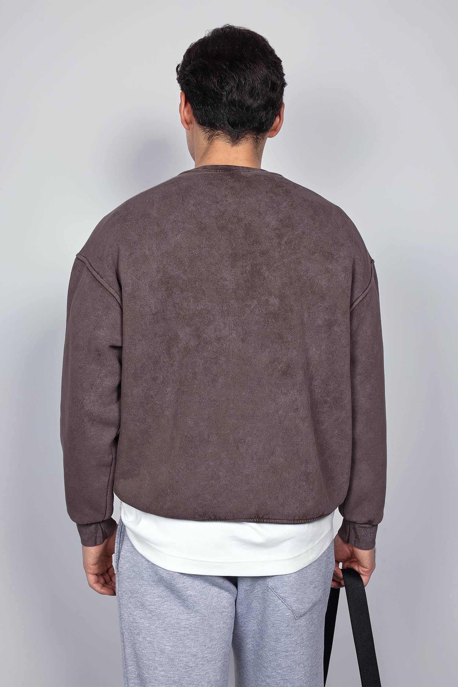 Erkek Oversize Yıkamalı Sweatshirt Kahverengi