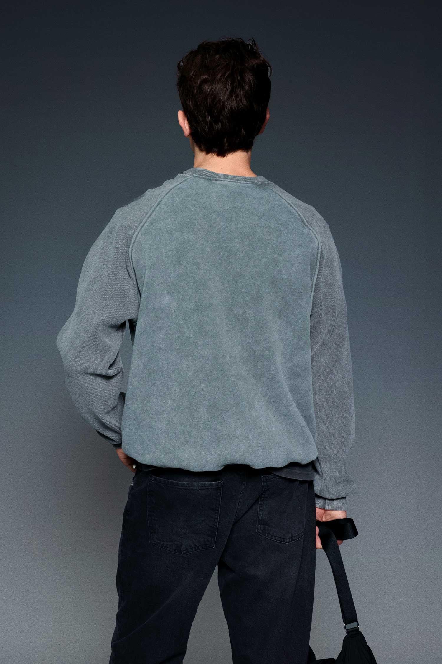 Erkek Oversize Yıkamalı Vintage Nakış Detaylı Sweatshirt Antrasit