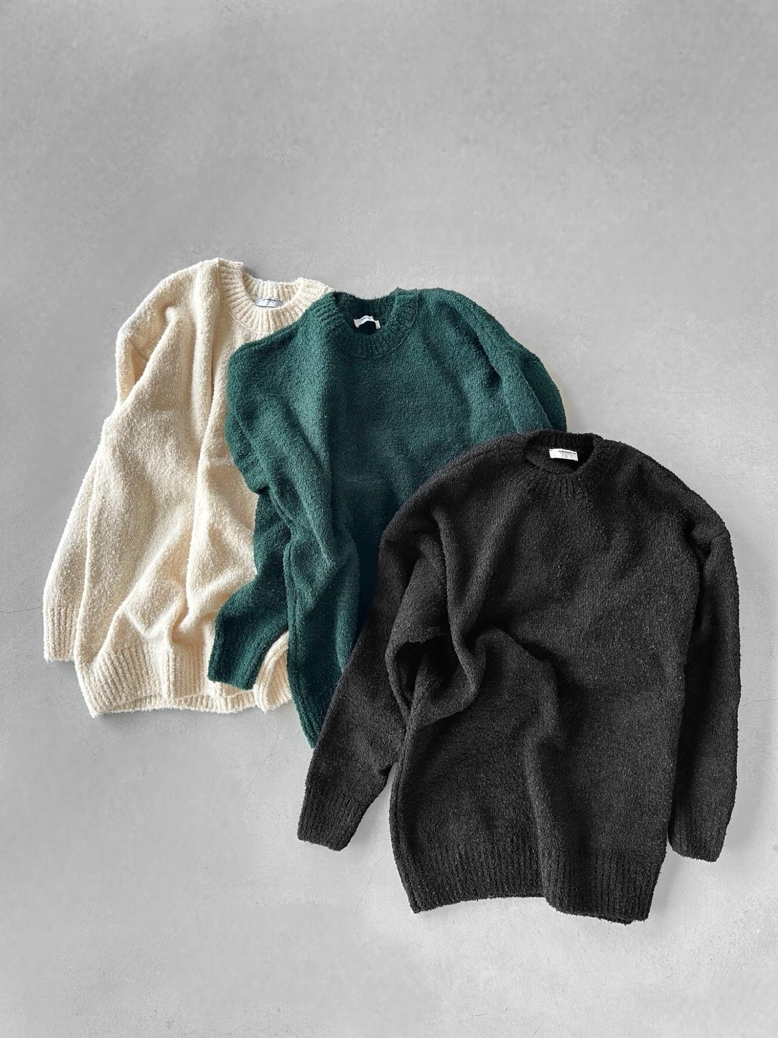 Erkek Oversize Yumuşak Dokulu Kazak Yeşil