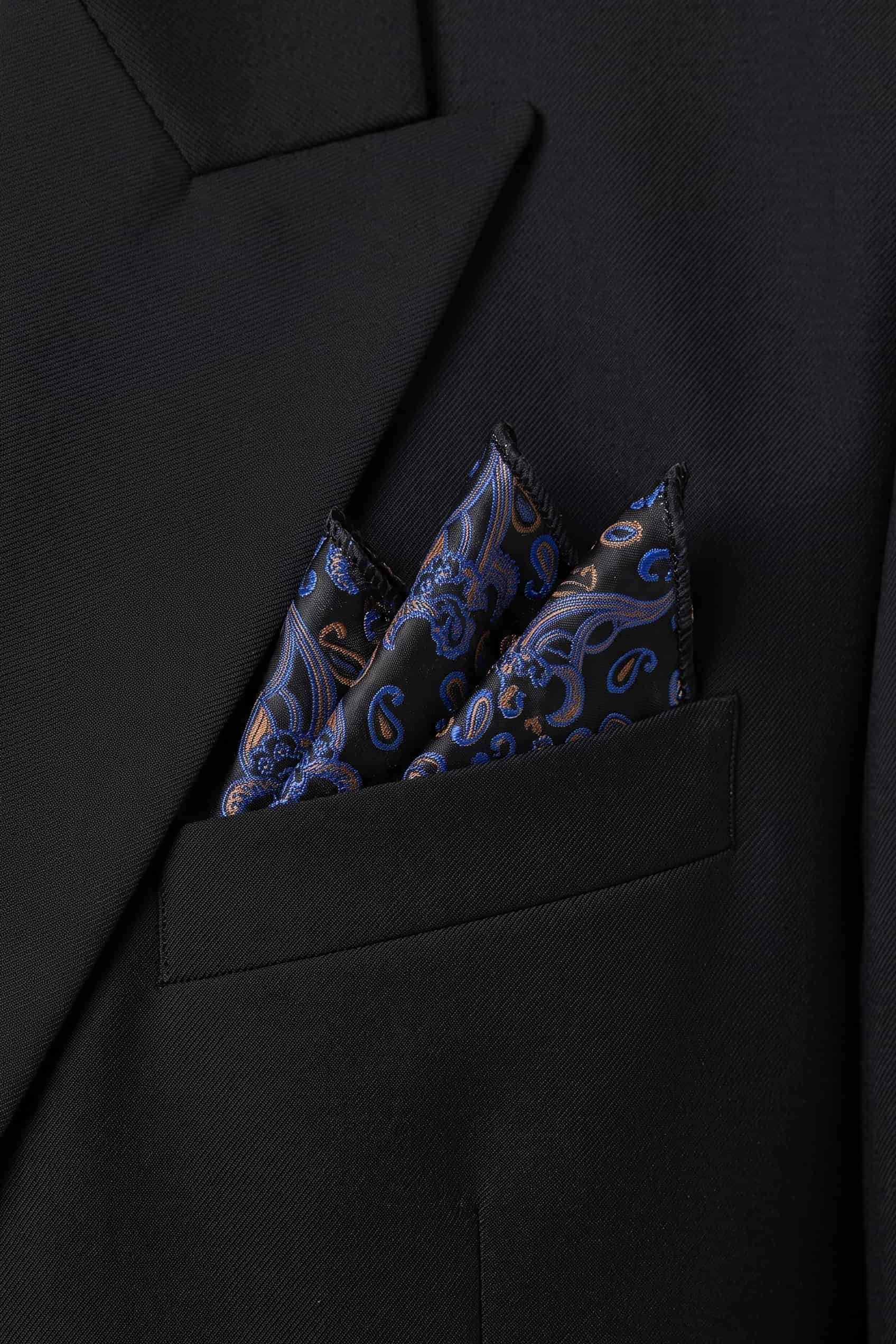 Erkek Paisley Desenli Jakarlı Cep Mendili Siyah