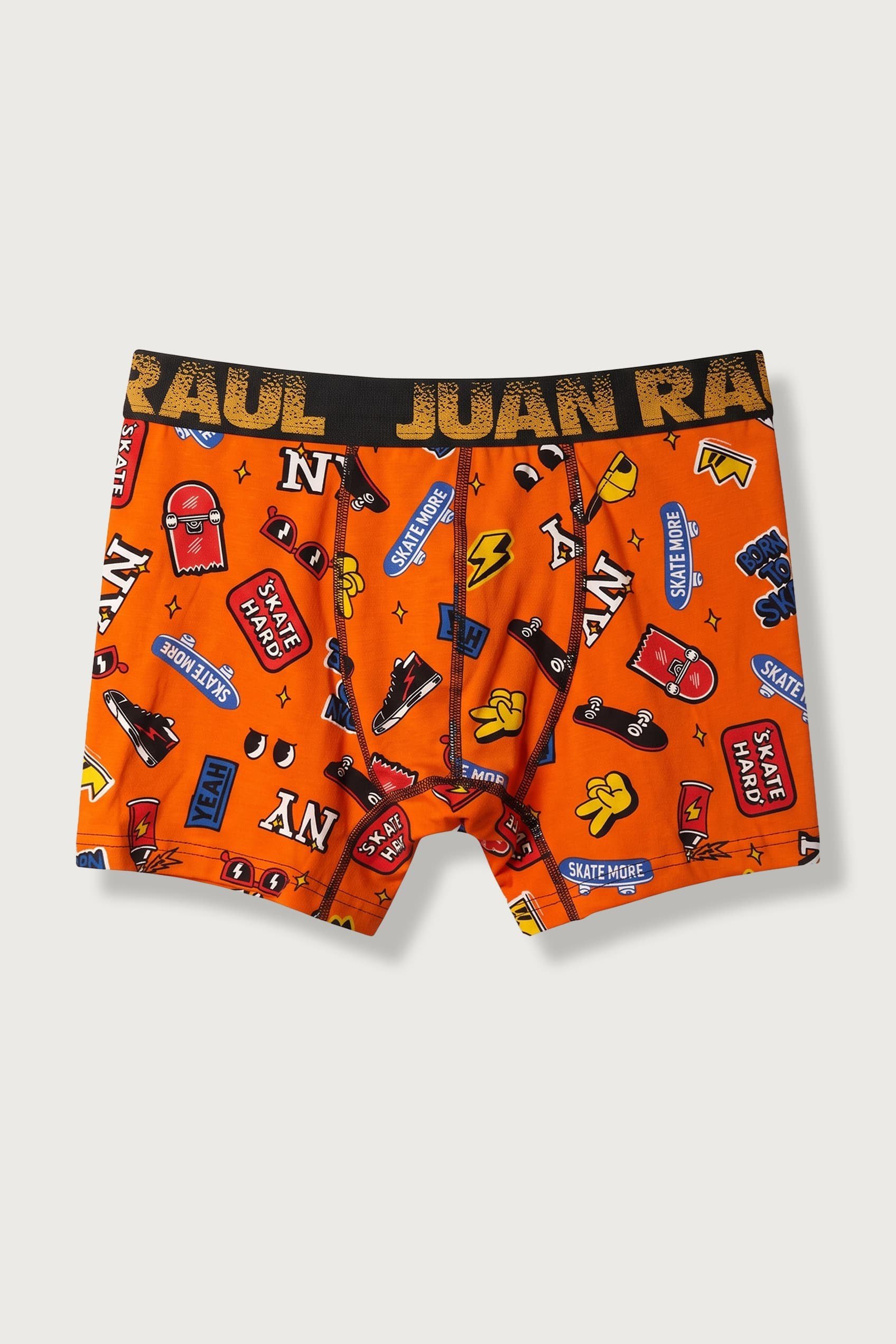 Erkek Pamuklu Kaykay Desenli Boxer Turuncu