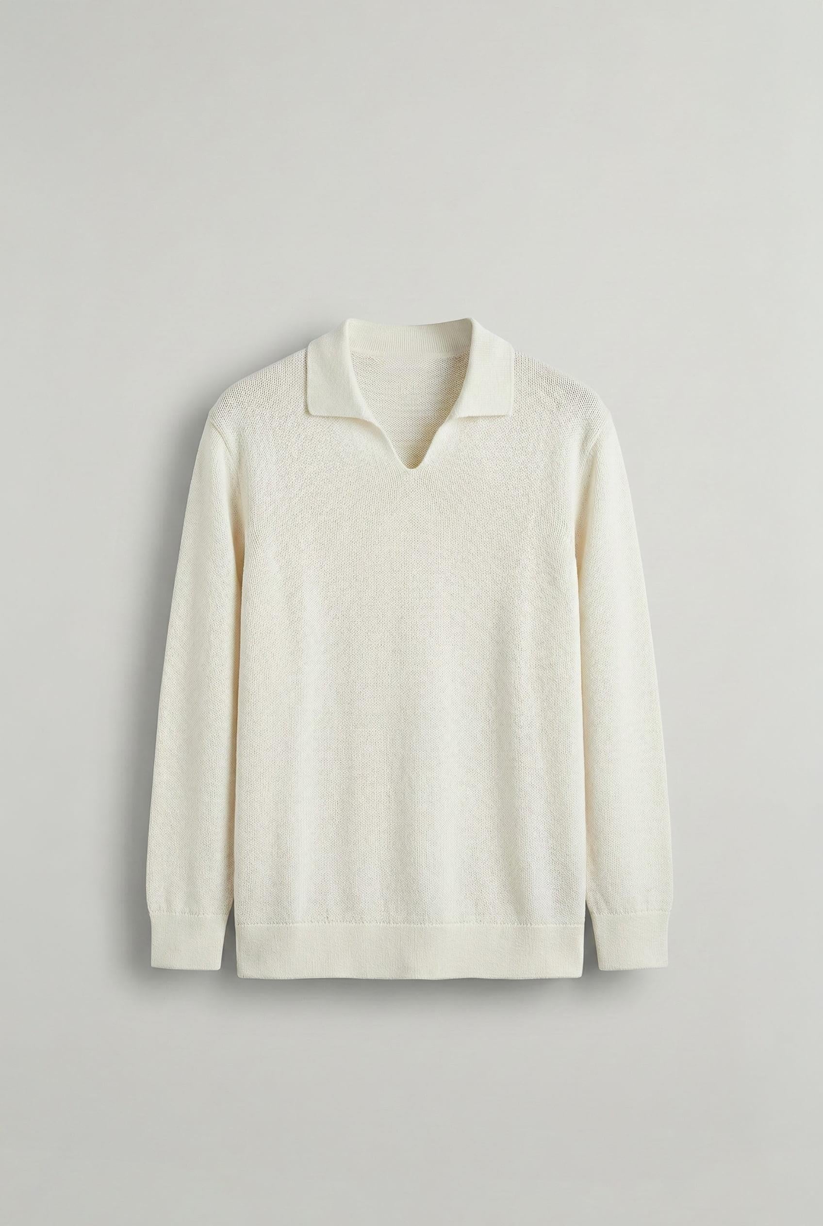 Erkek Polo V Yaka Slim Fit Basic Kazak Ekru