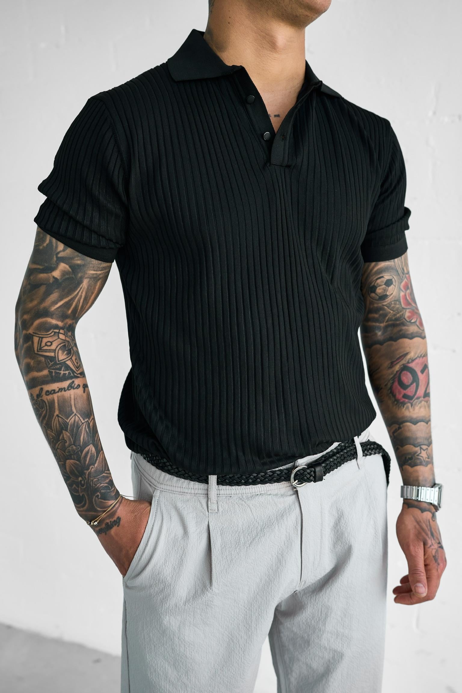 Erkek Polo Yaka Düğmeli Slim Fit T-Shirt Siyah