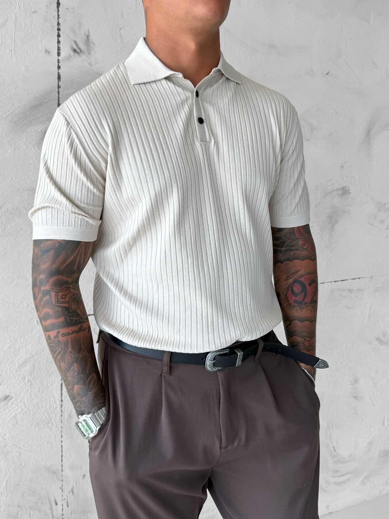 Erkek Polo Yaka Düğmeli Slim Fit T-Shirt Bej