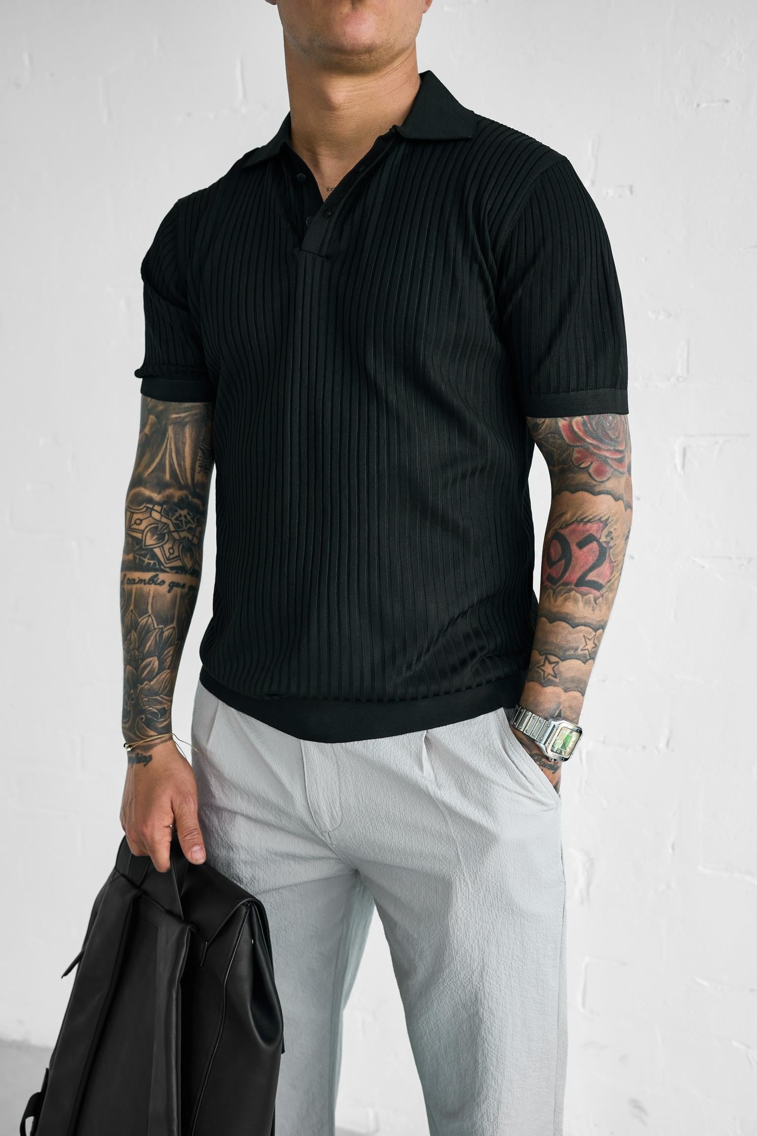 Erkek Polo Yaka Düğmeli Slim Fit T-Shirt Siyah