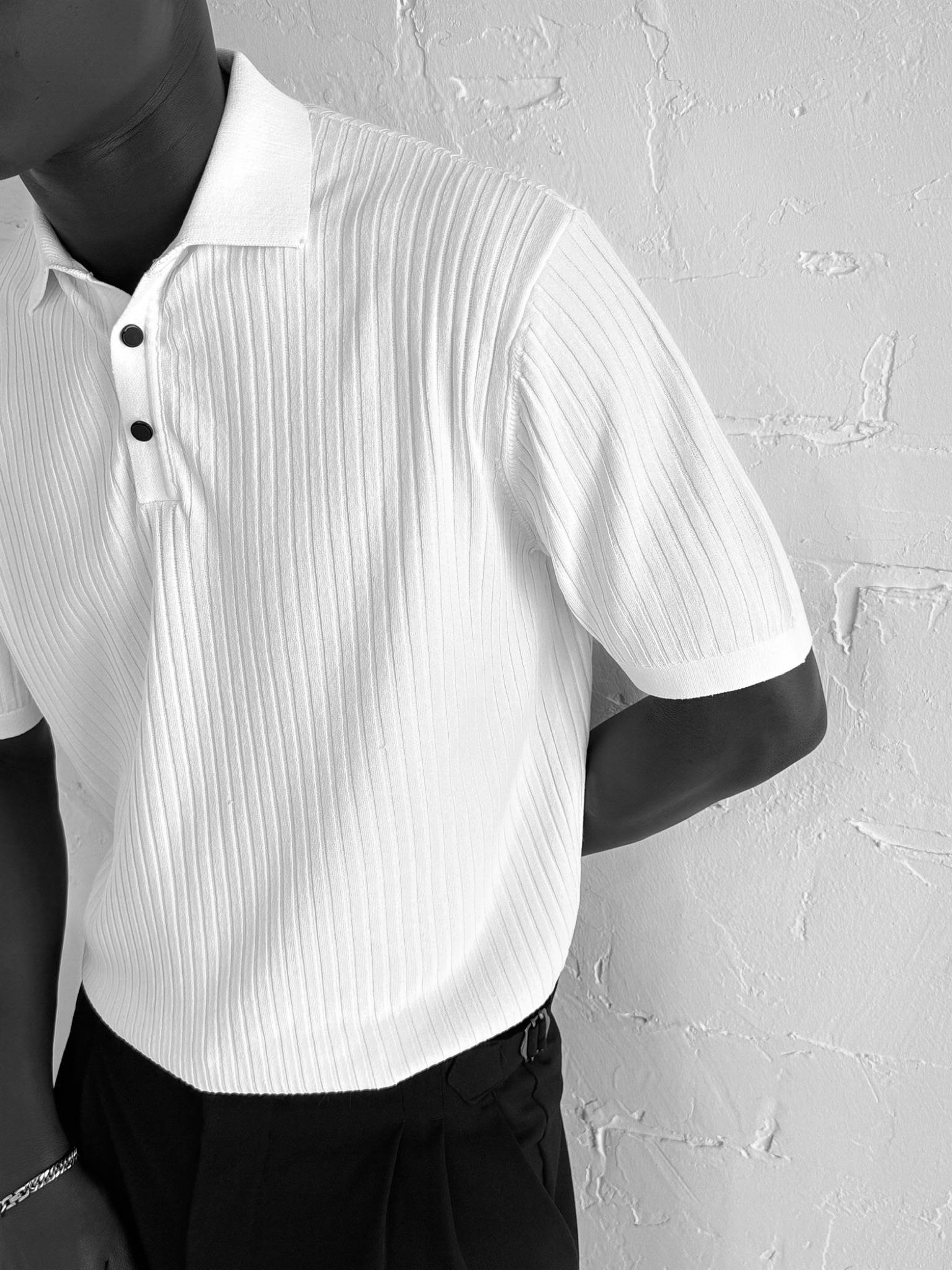 Erkek Polo Yaka Düğmeli Slim Fit T-Shirt Beyaz