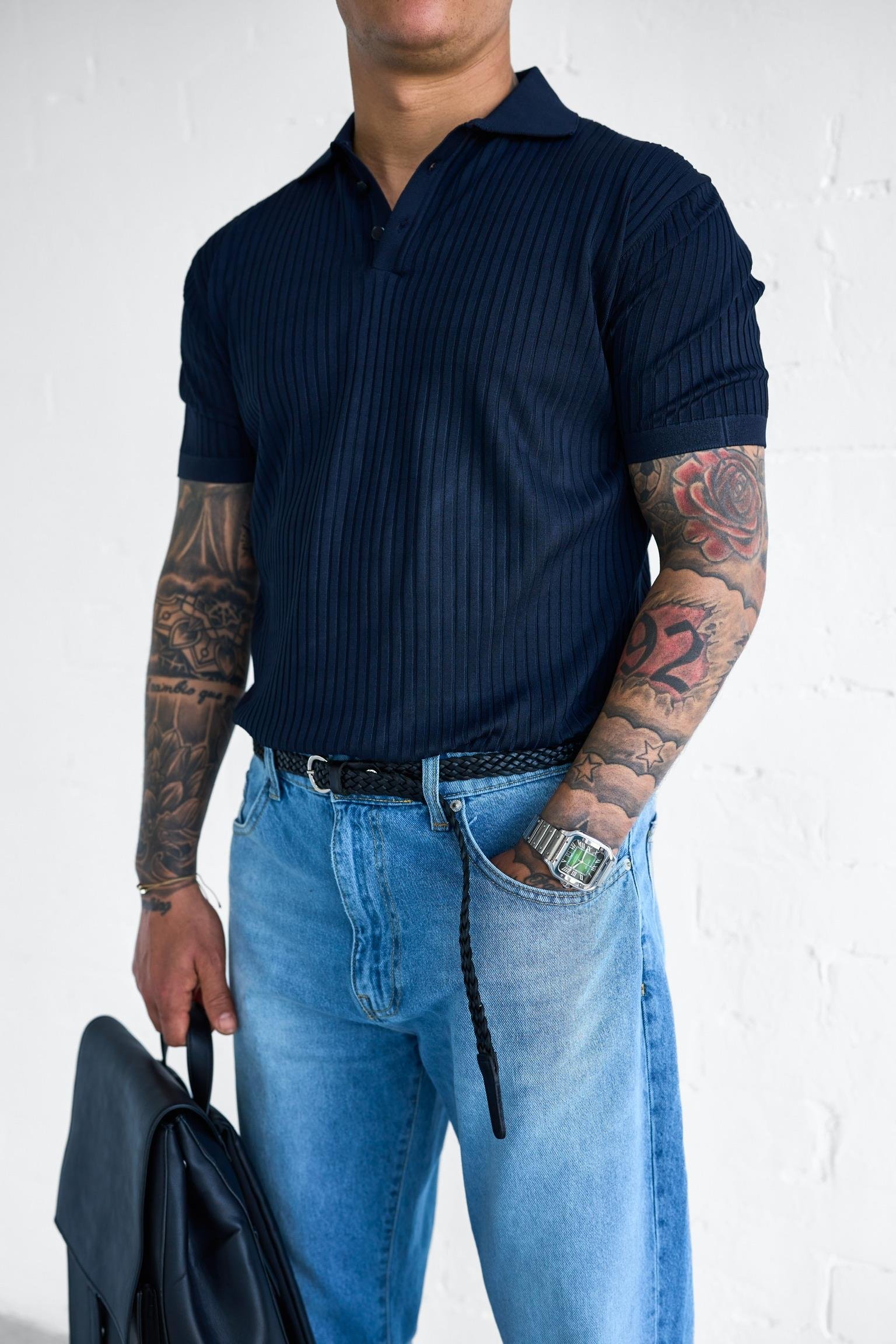 Erkek Polo Yaka Düğmeli Slim Fit T-Shirt Lacivert