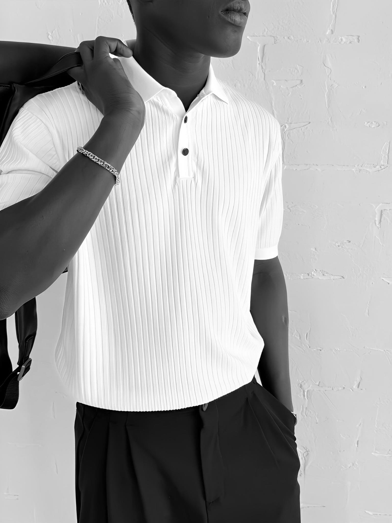 Erkek Polo Yaka Düğmeli Slim Fit T-Shirt Beyaz