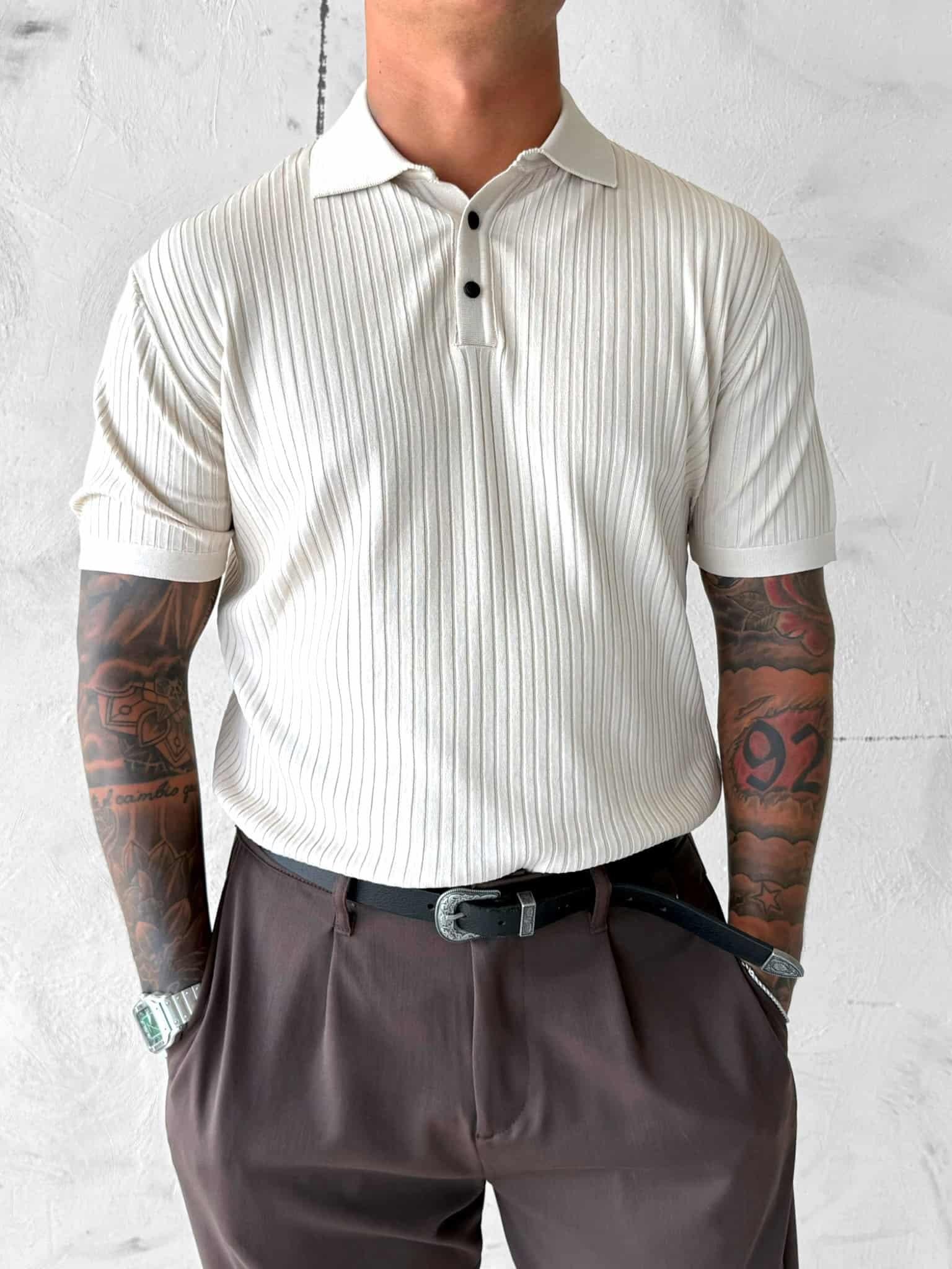 Erkek Polo Yaka Düğmeli Slim Fit T-Shirt Bej