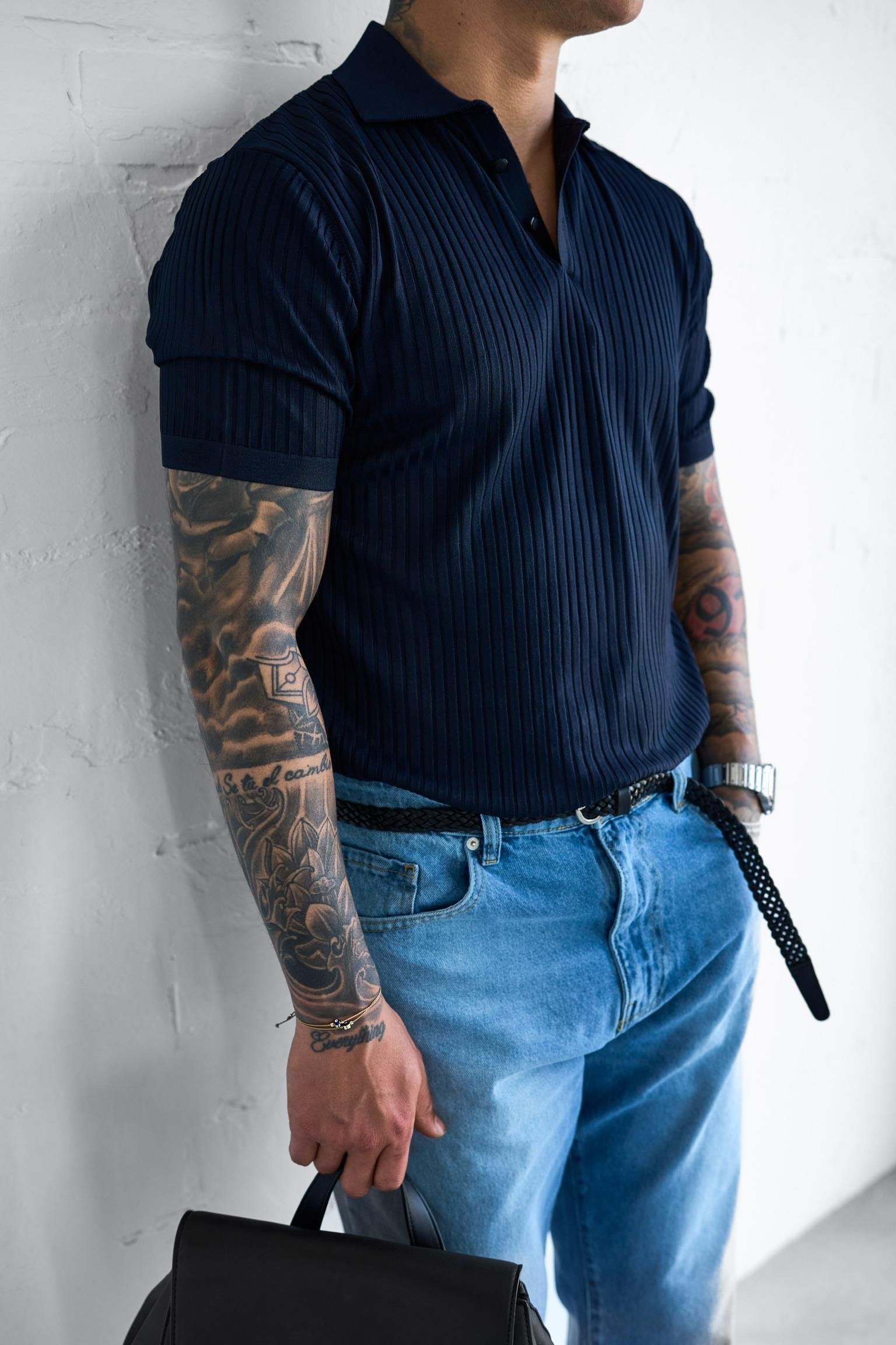 Erkek Polo Yaka Düğmeli Slim Fit T-Shirt Lacivert