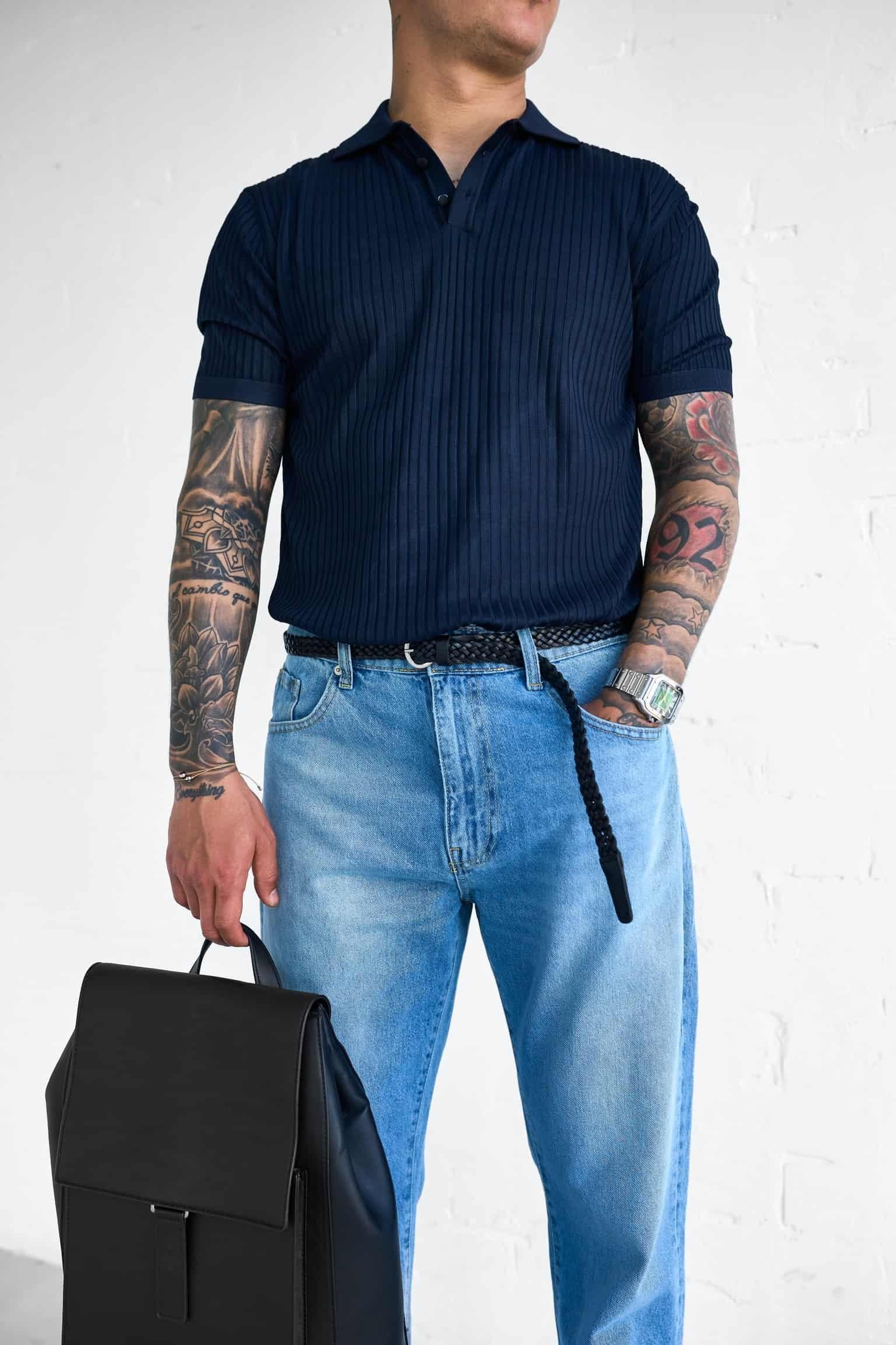 Erkek Polo Yaka Düğmeli Slim Fit T-Shirt Lacivert