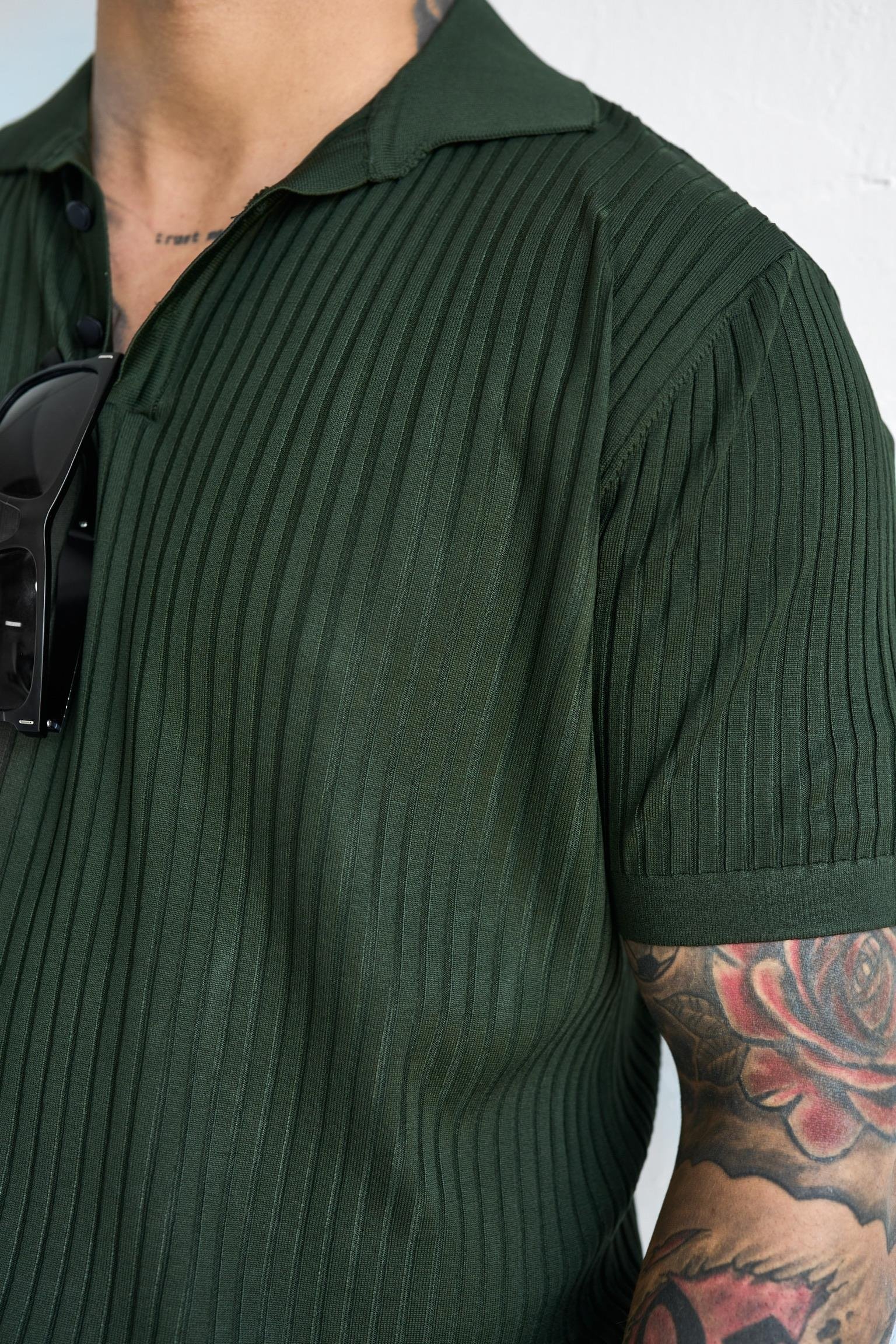 Erkek Polo Yaka Düğmeli Slim Fit T-Shirt Haki Yeşil