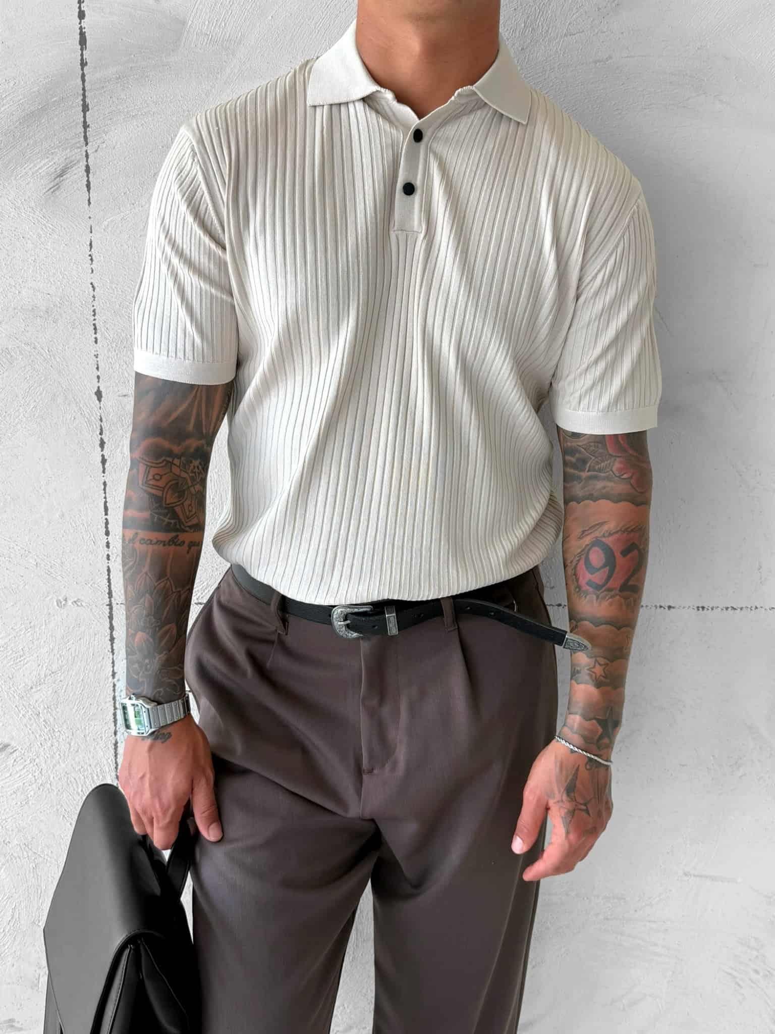 Erkek Polo Yaka Düğmeli Slim Fit T-Shirt Bej