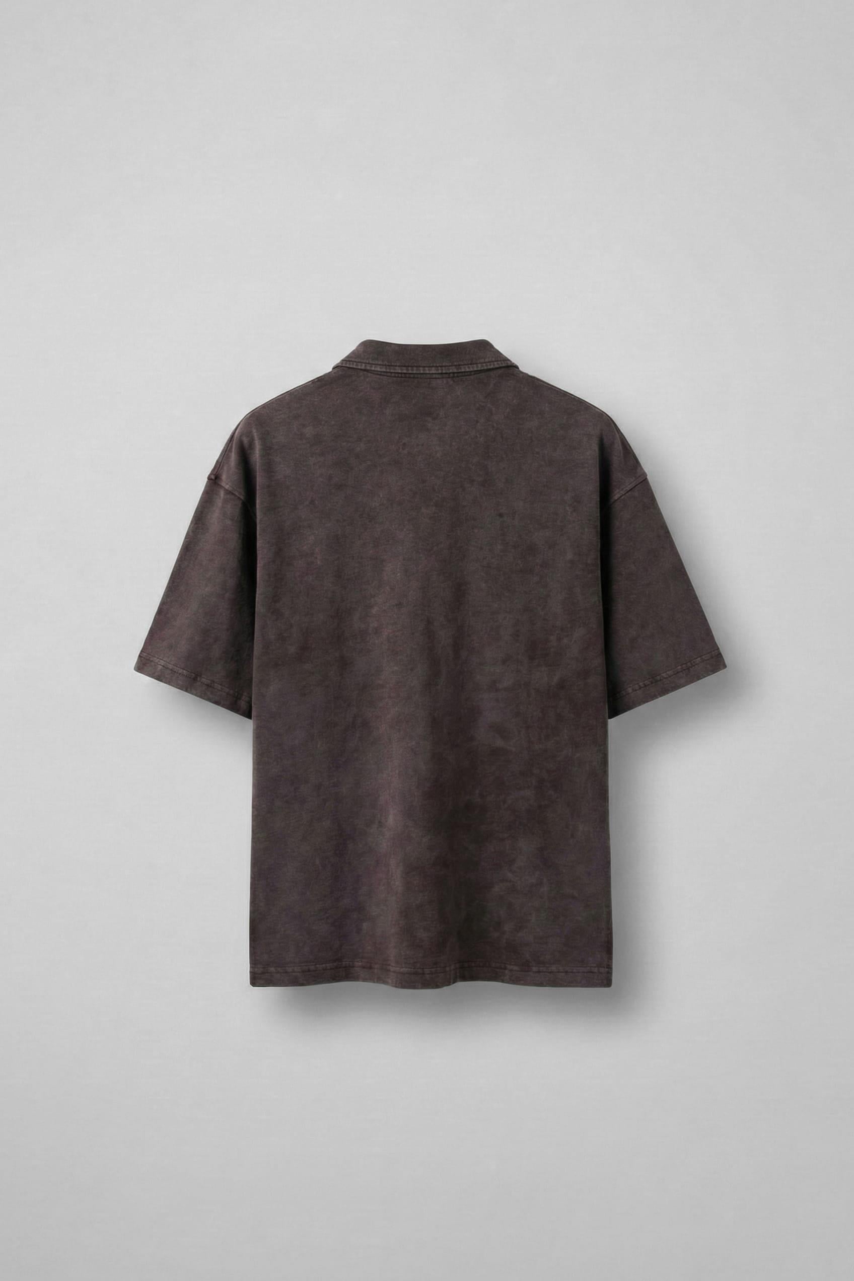 Erkek Polo Yaka Oversize Yıkamalı T-Shirt Kahve