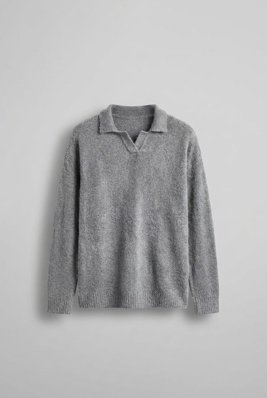 Erkek Polo Yaka Yumuşak Dokulu Oversize Kazak Antrasit