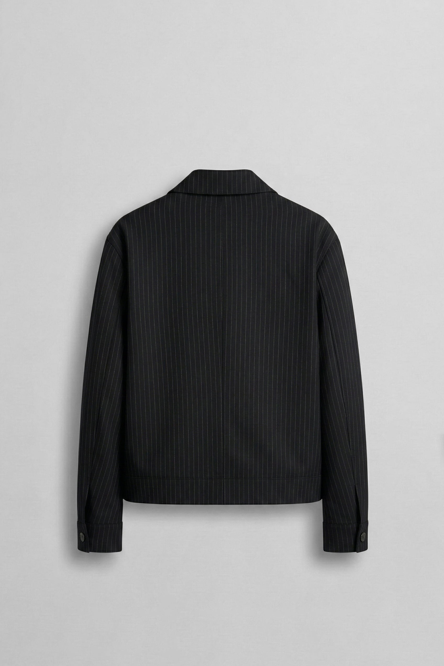 Erkek Premium Relaxed Fit Çizgili Fermuarlı Ceket Siyah