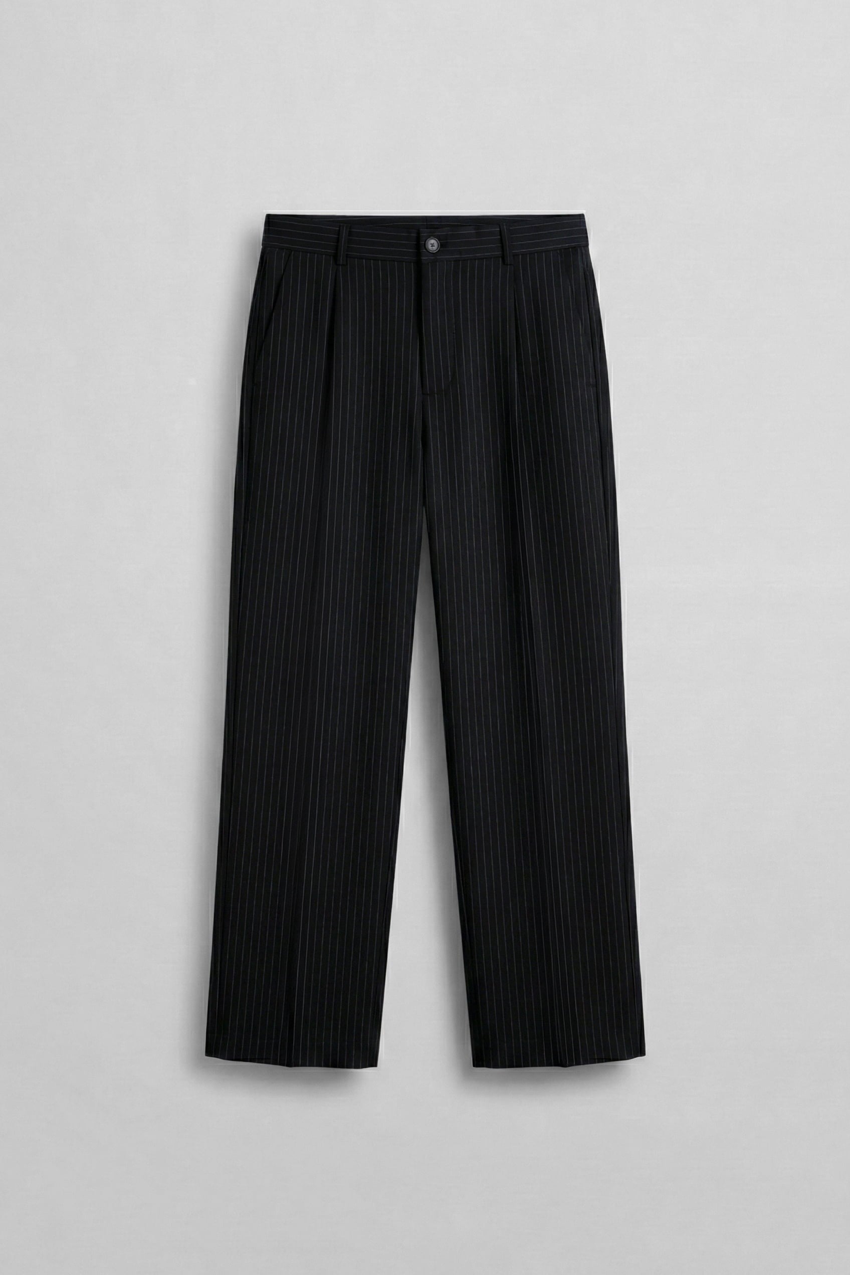Erkek Premium Relaxed Fit Çizgili Takım Pantolonu Siyah