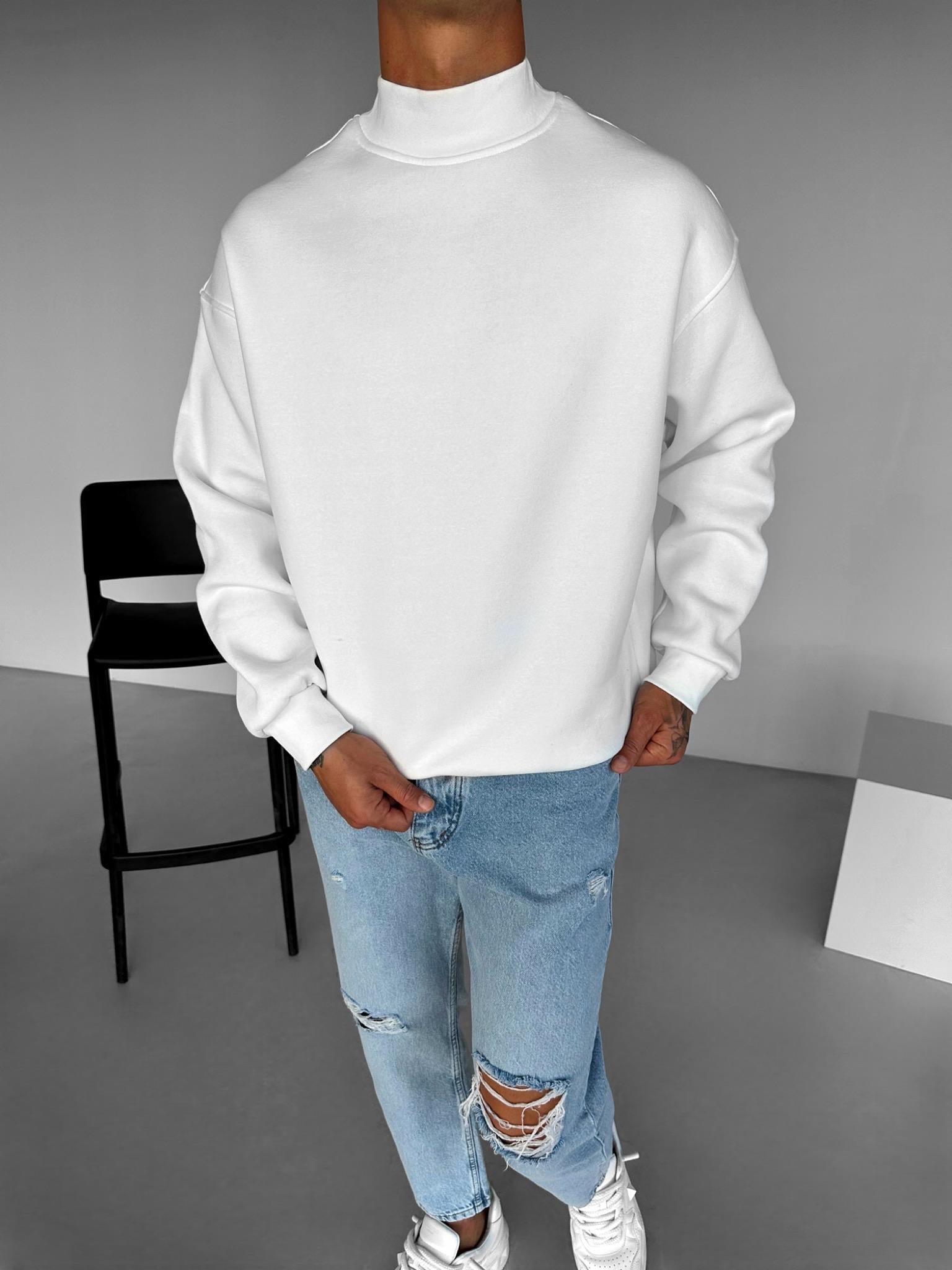 Erkek Rahat Kalıp Basic Uzun Kollu Sweatshirt Ekru