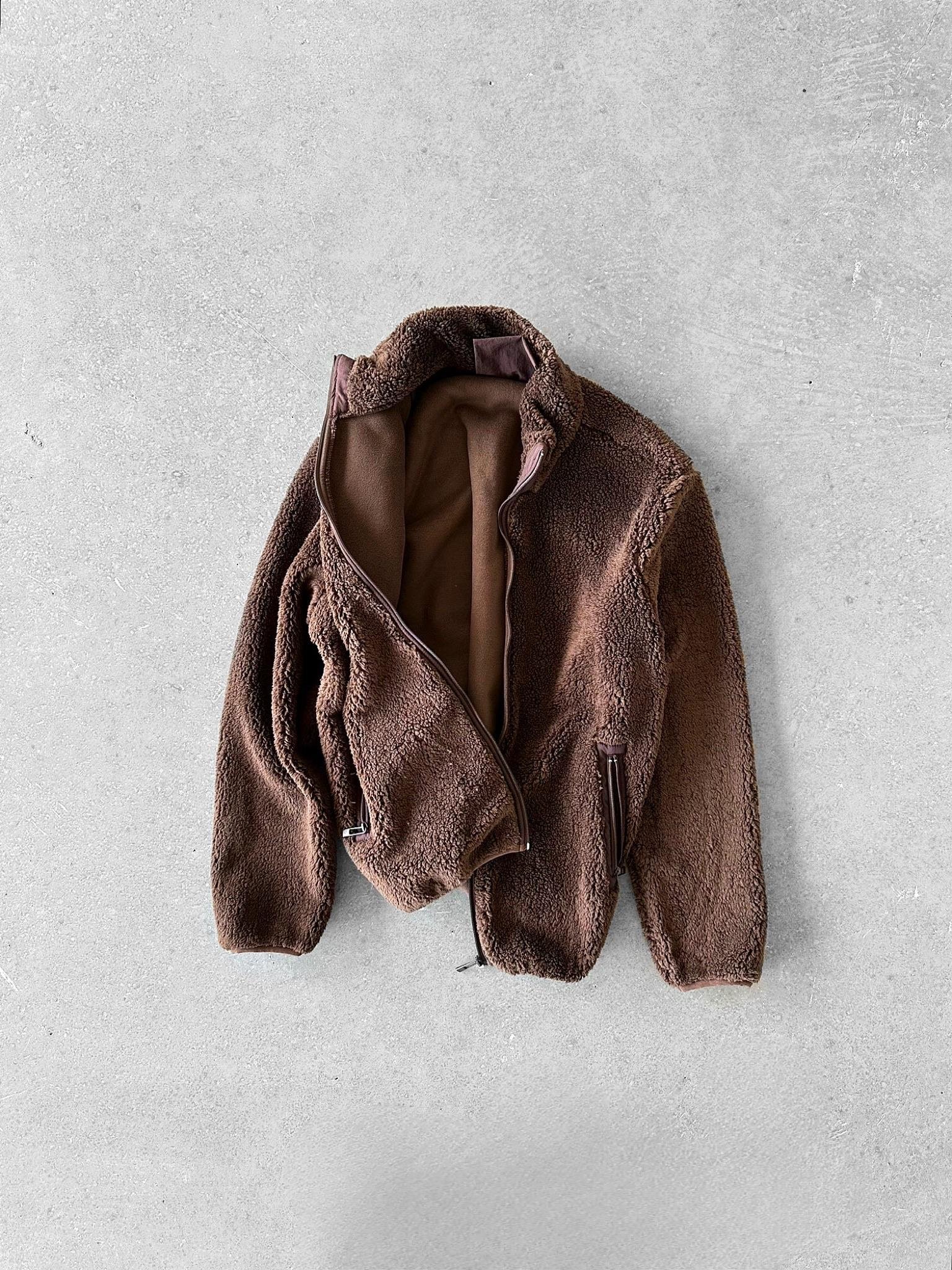 Erkek Rahat Kalıp Dik Yaka Fermuarlı Peluş Mont Sweatshirt Ceket Kahverengi
