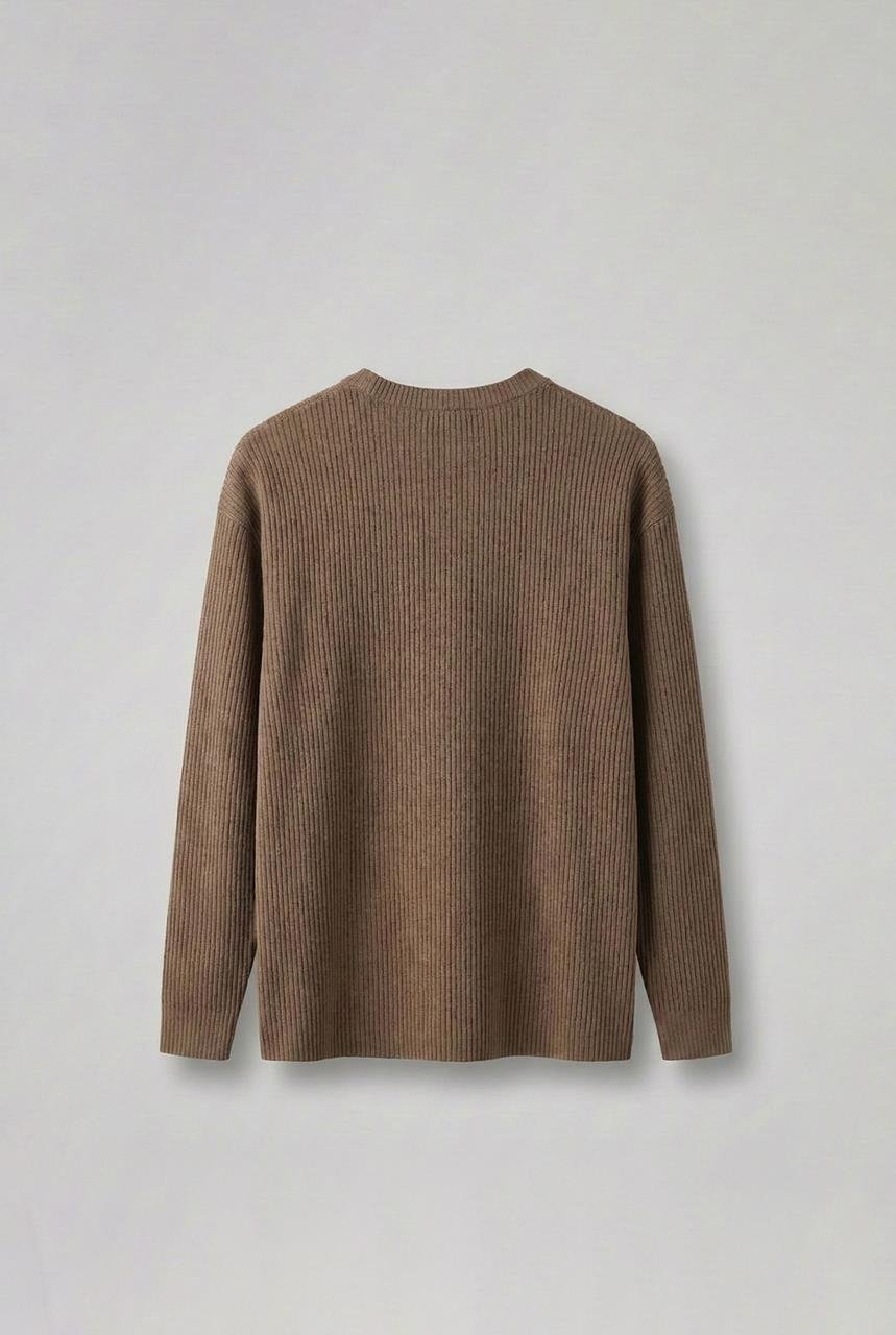 Erkek Rahat Kalıp Fitilli Uzun Kollu Sweatshirt Kahverengi