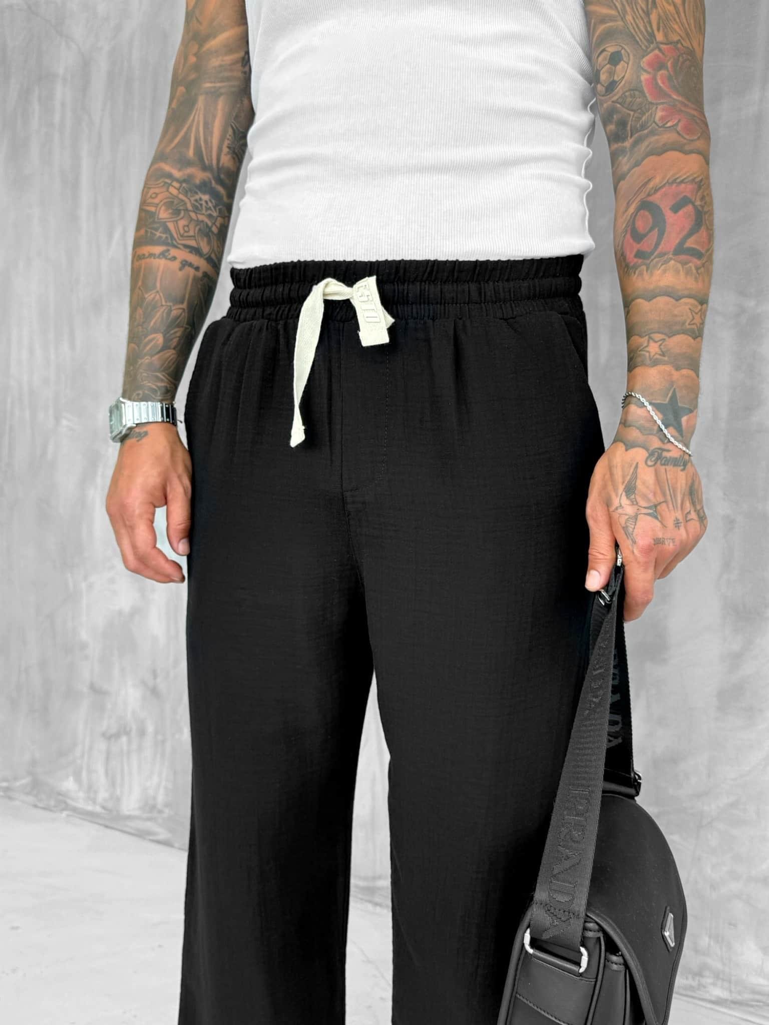 Erkek Rahat Kesim Baggy Fit Müslin Pantolon Siyah