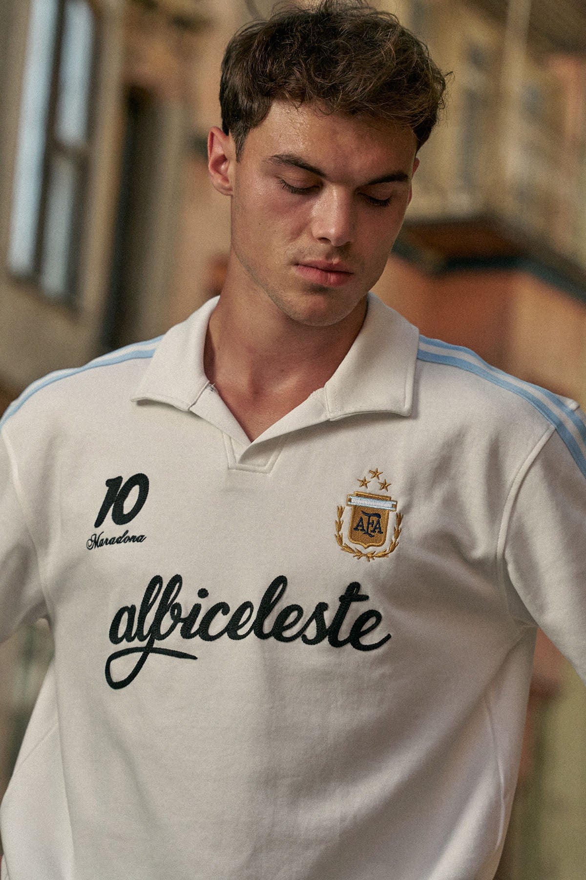 Erkek Regular Fit Arjantin Nakışlı Polo Yaka Forma T-Shirt Ekru