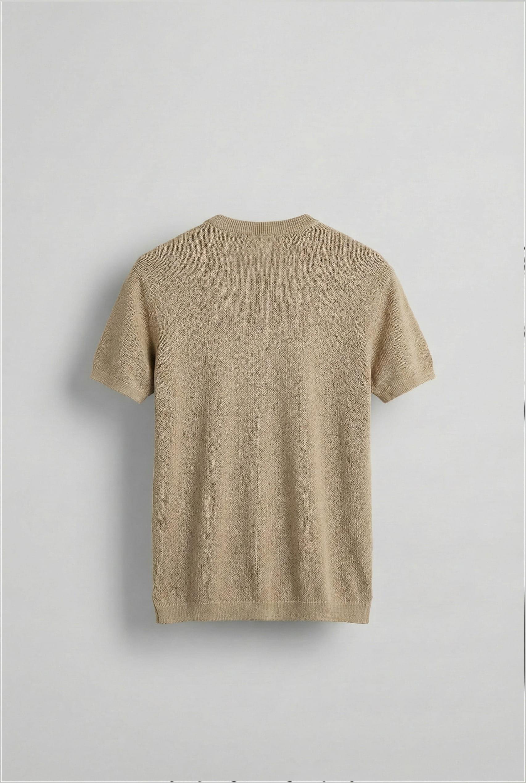 Erkek Regular Fit Bisiklet Yaka Esnek Triko T-Shirt Bej