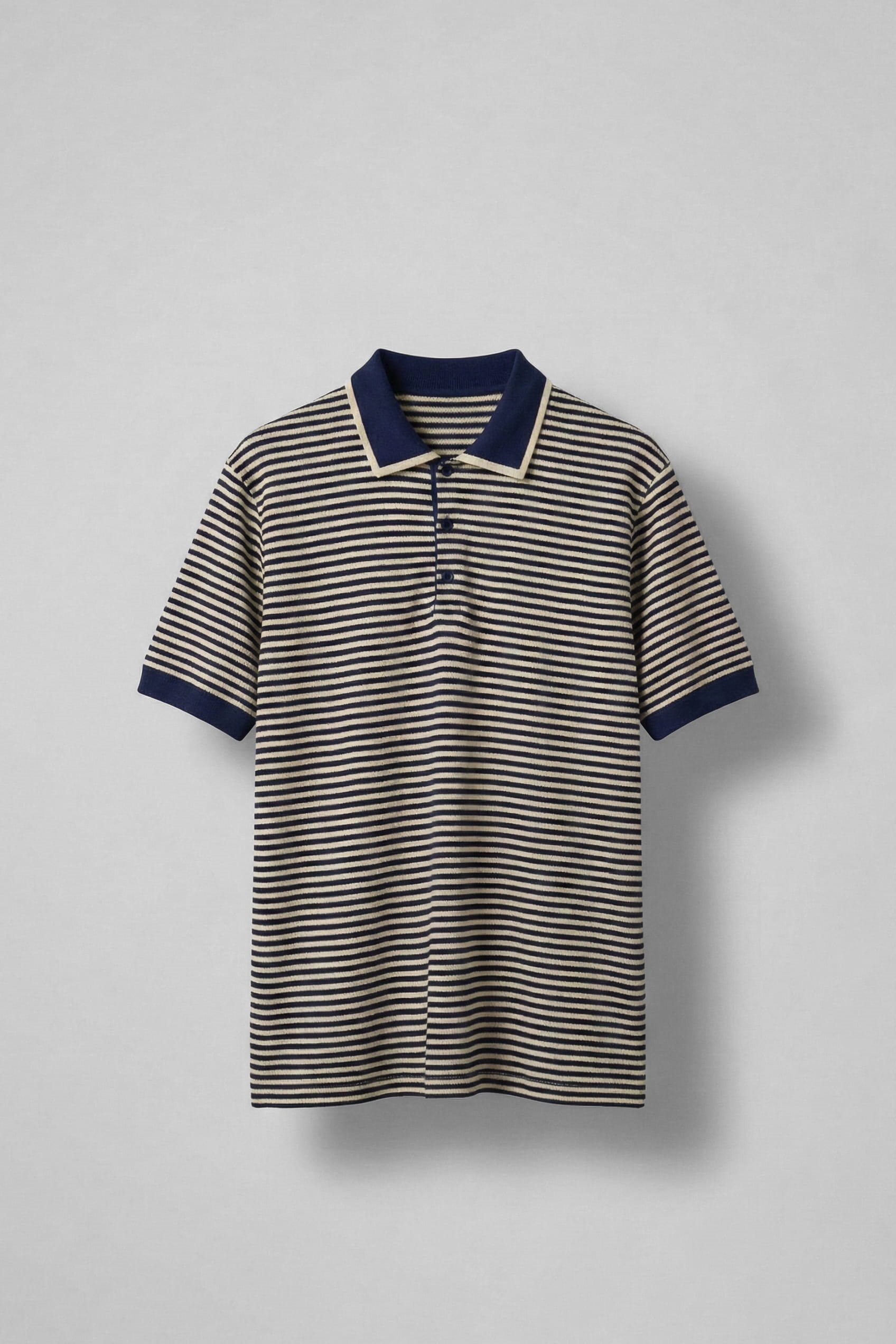 Erkek Regular Fit Çizgili Polo Yaka Örme T-Shirt Lacivert