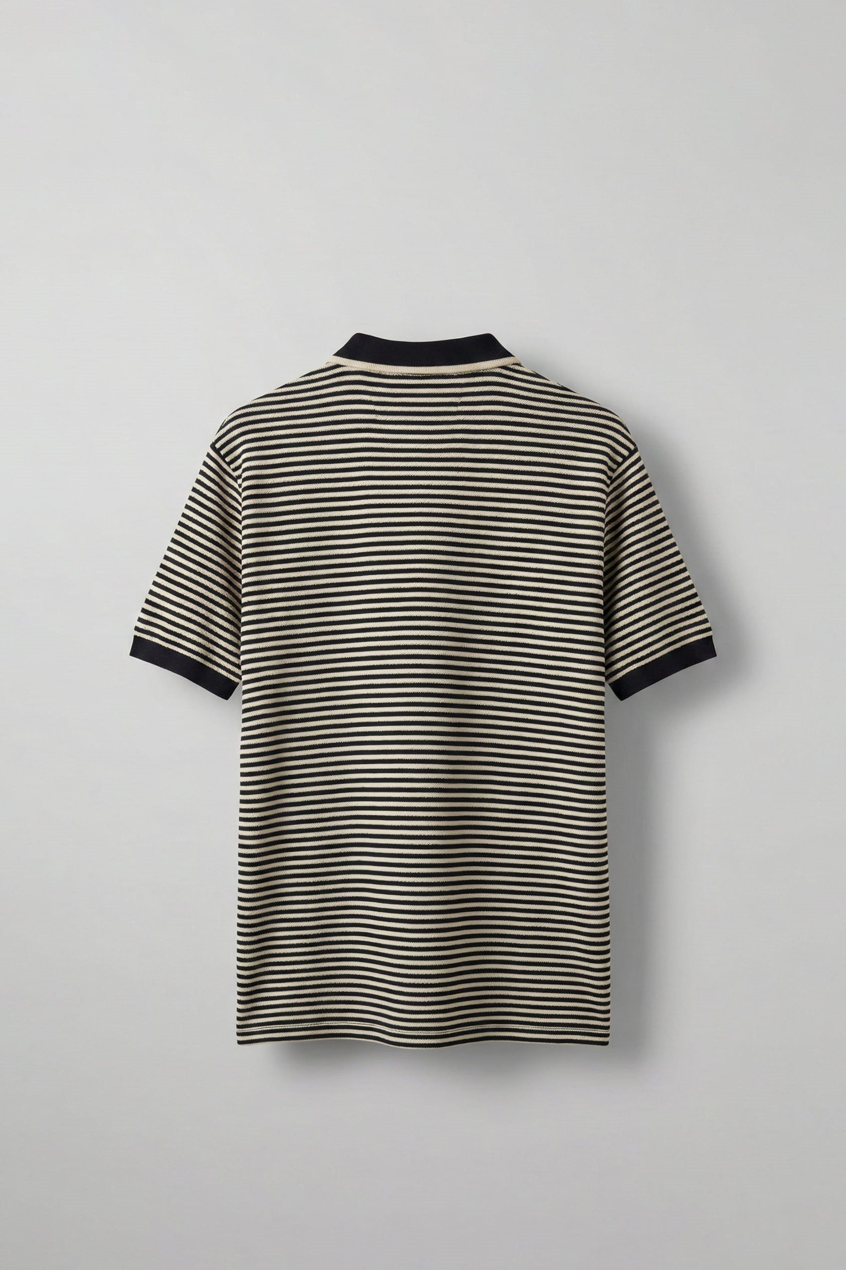 Erkek Regular Fit Çizgili Polo Yaka Örme T-Shirt Siyah