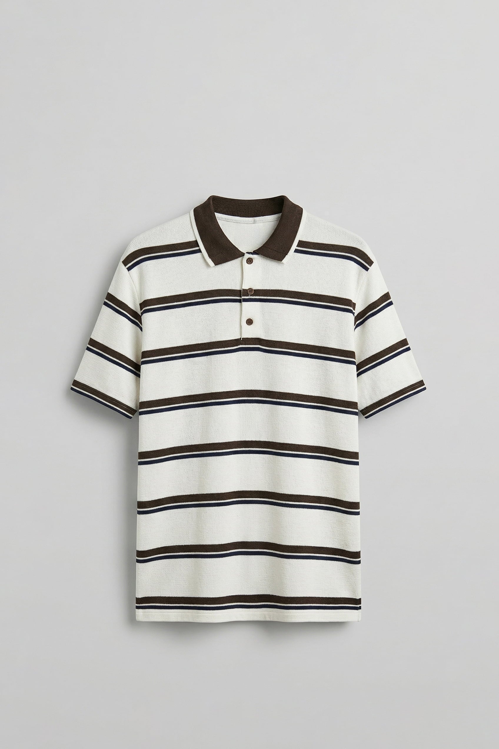Erkek Regular Fit Çizgili Triko Polo Yaka T-Shirt Ekru