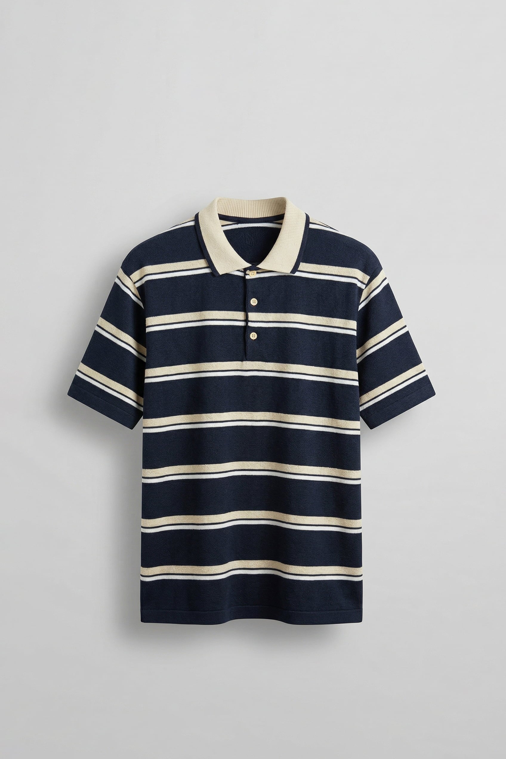 Erkek Regular Fit Çizgili Triko Polo Yaka T-Shirt Lacivert