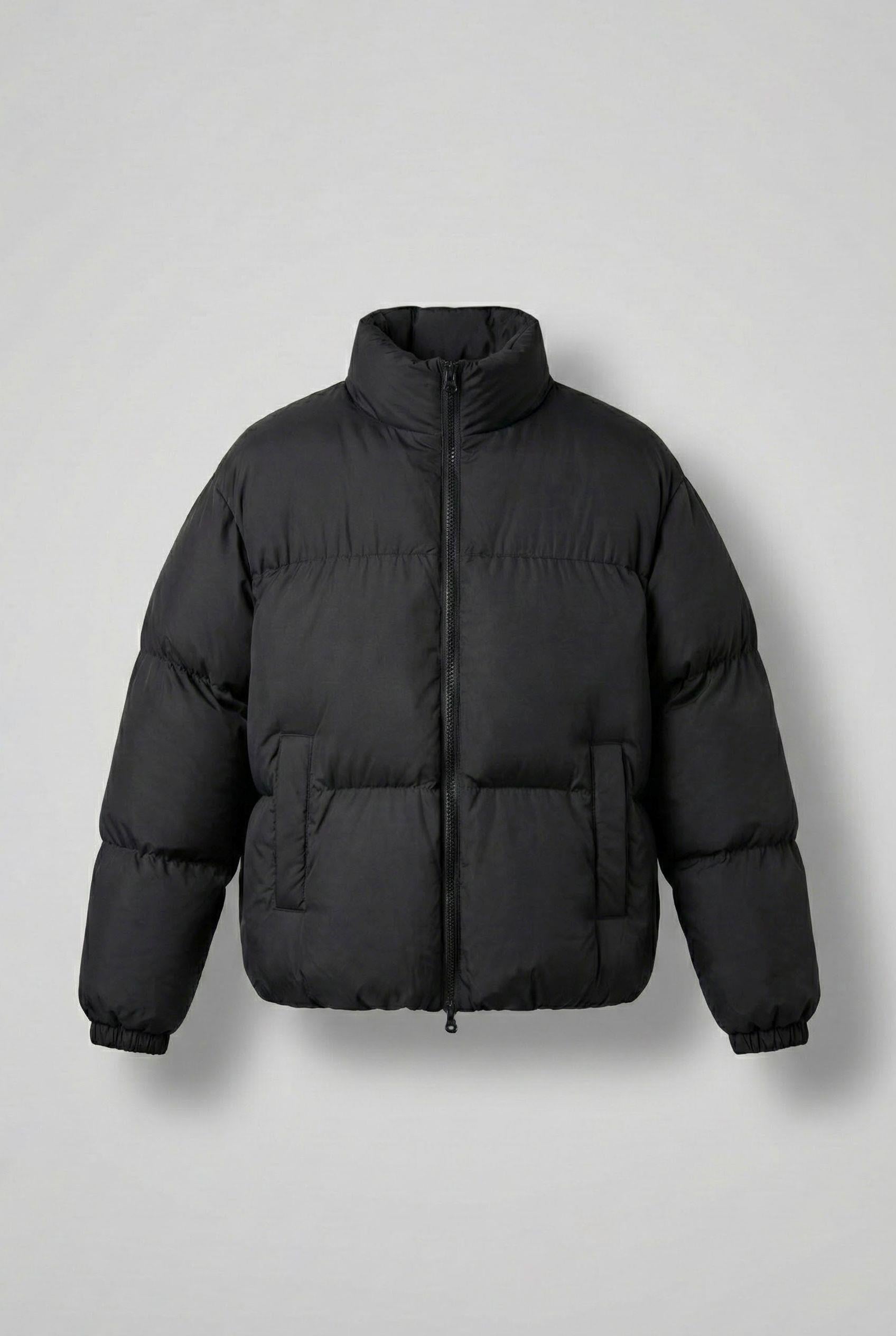 Erkek Regular Fit Dik Yaka Basic Şişme Mont Siyah