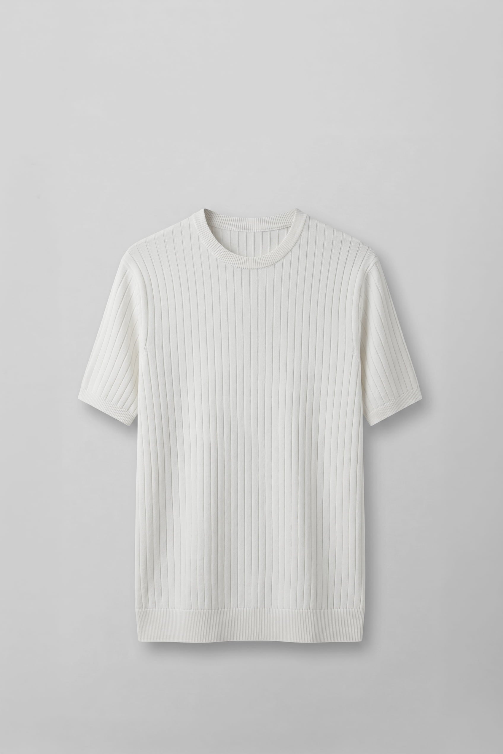Erkek Regular Fit Fitilli Triko Bisiklet Yaka T-Shirt Beyaz