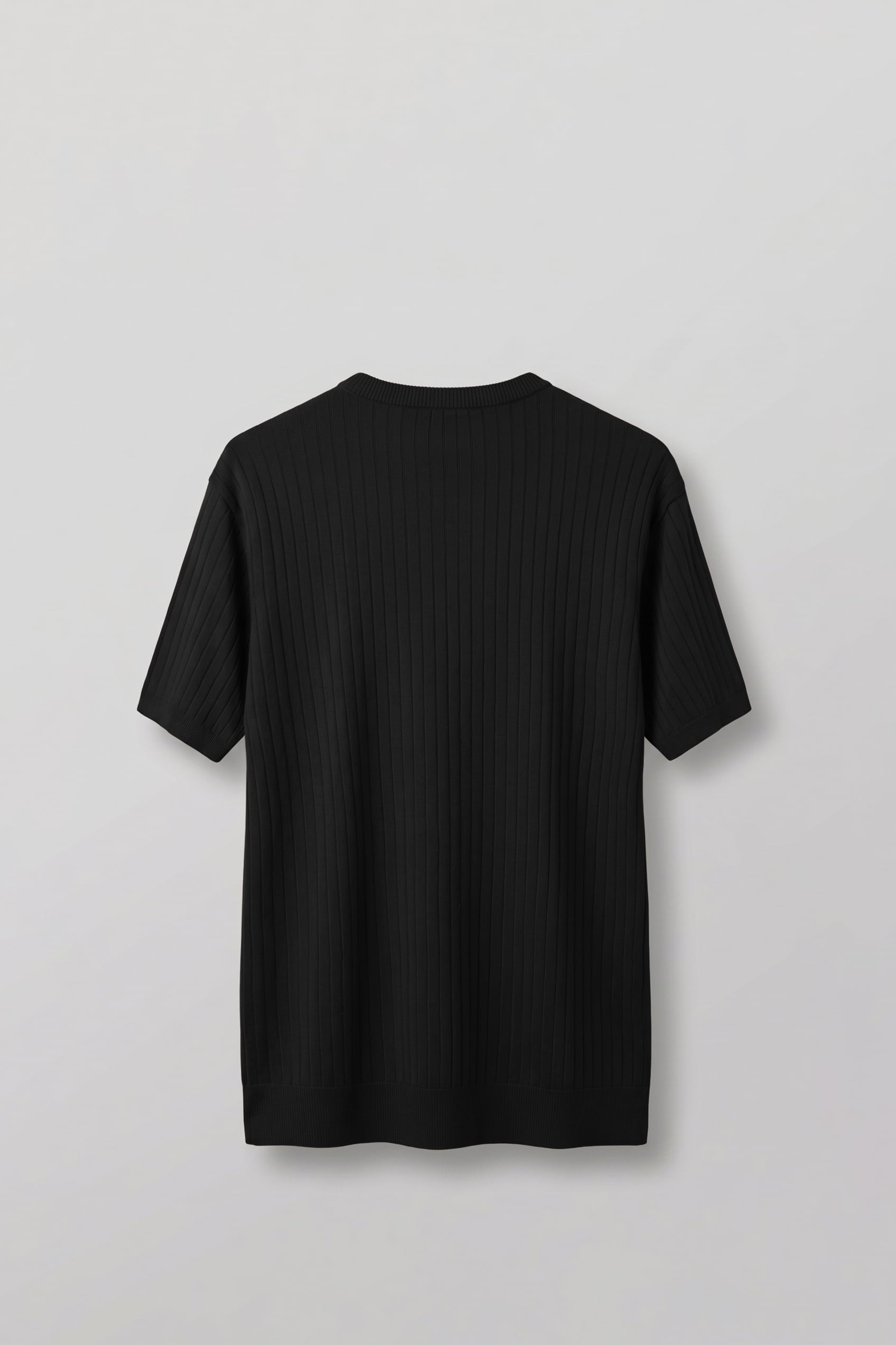 Erkek Regular Fit Fitilli Triko Bisiklet Yaka T-Shirt Siyah