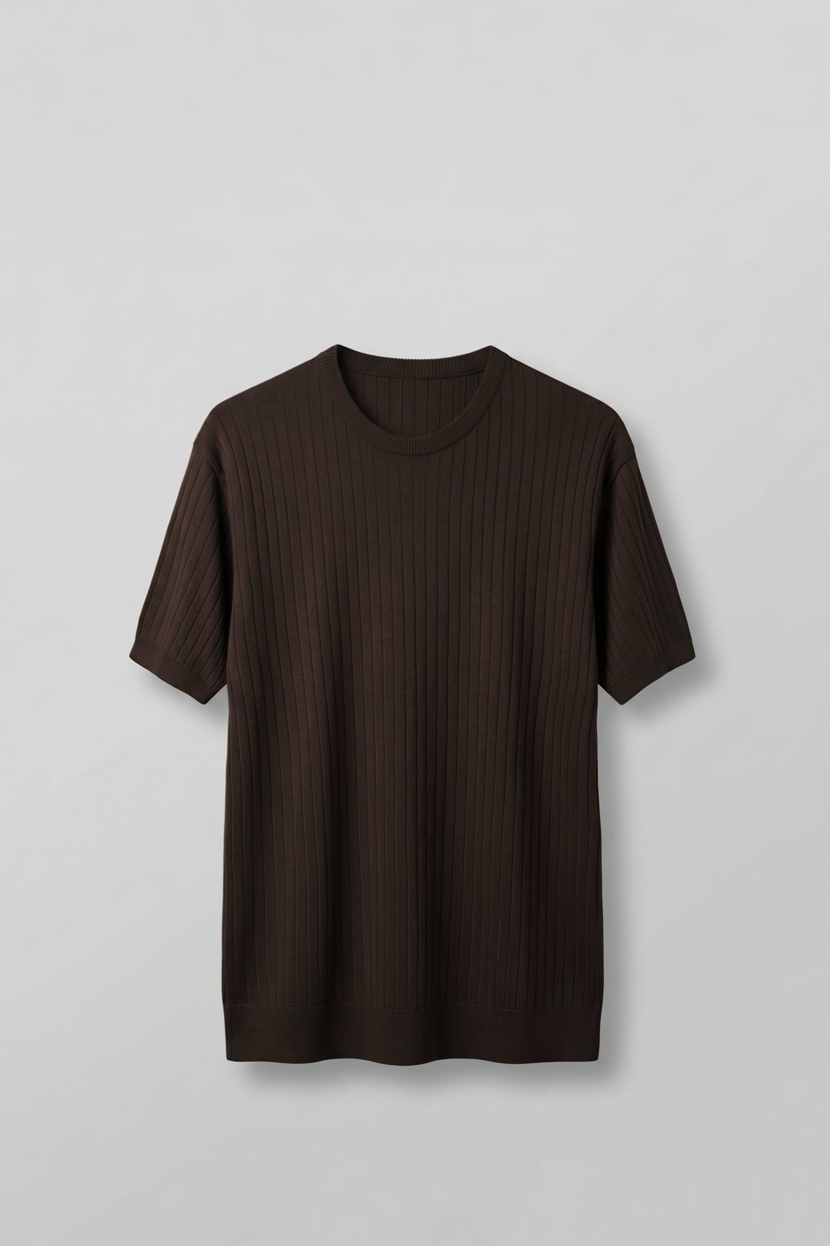 Erkek Regular Fit Fitilli Triko Bisiklet Yaka T-Shirt Kahverengi